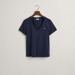 GANT Kadın Lacivert V Yaka Regular Fit Logolu T-Shirt