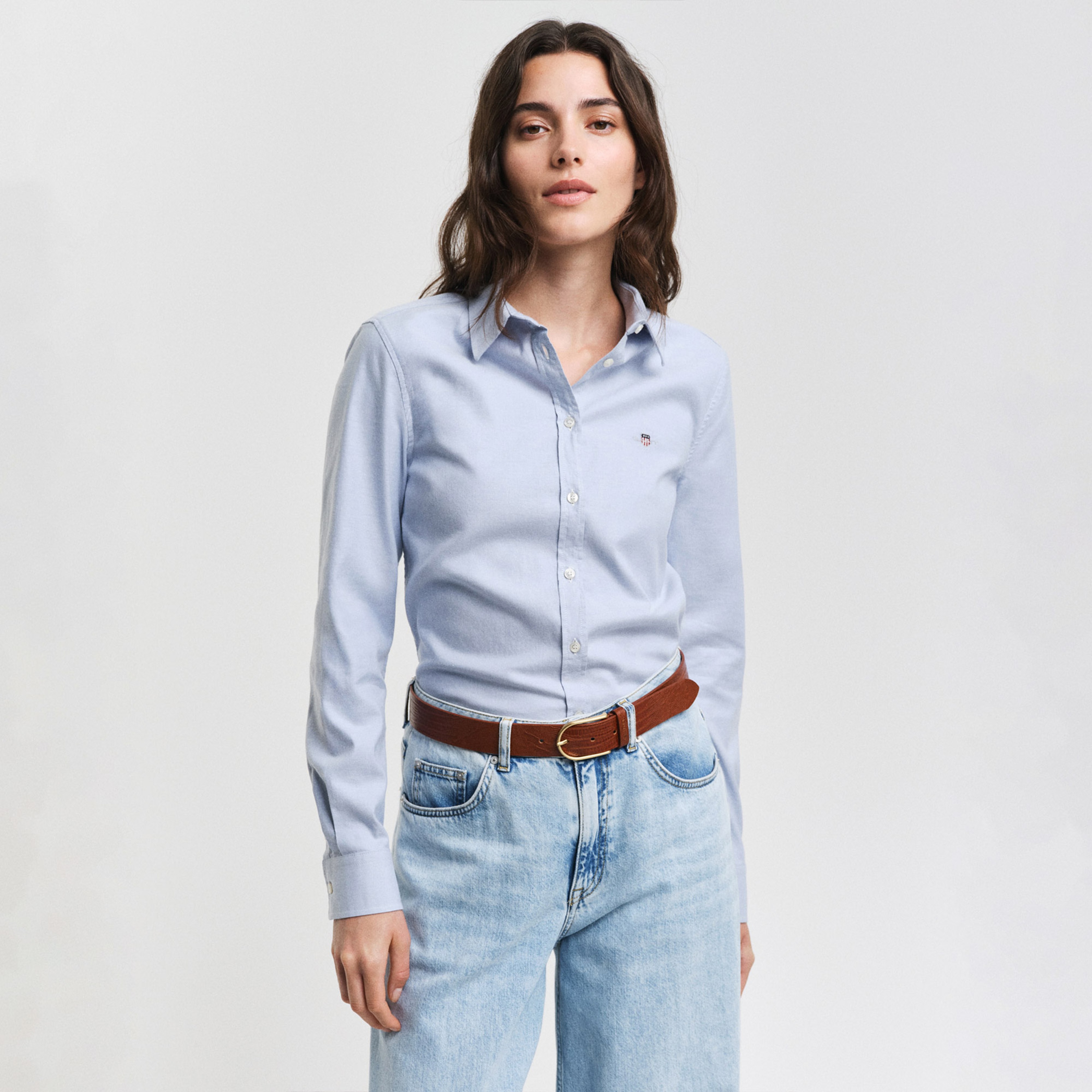 GANT Kadın Mavi Slim Fit Klasik Yaka Oxford Gömlek