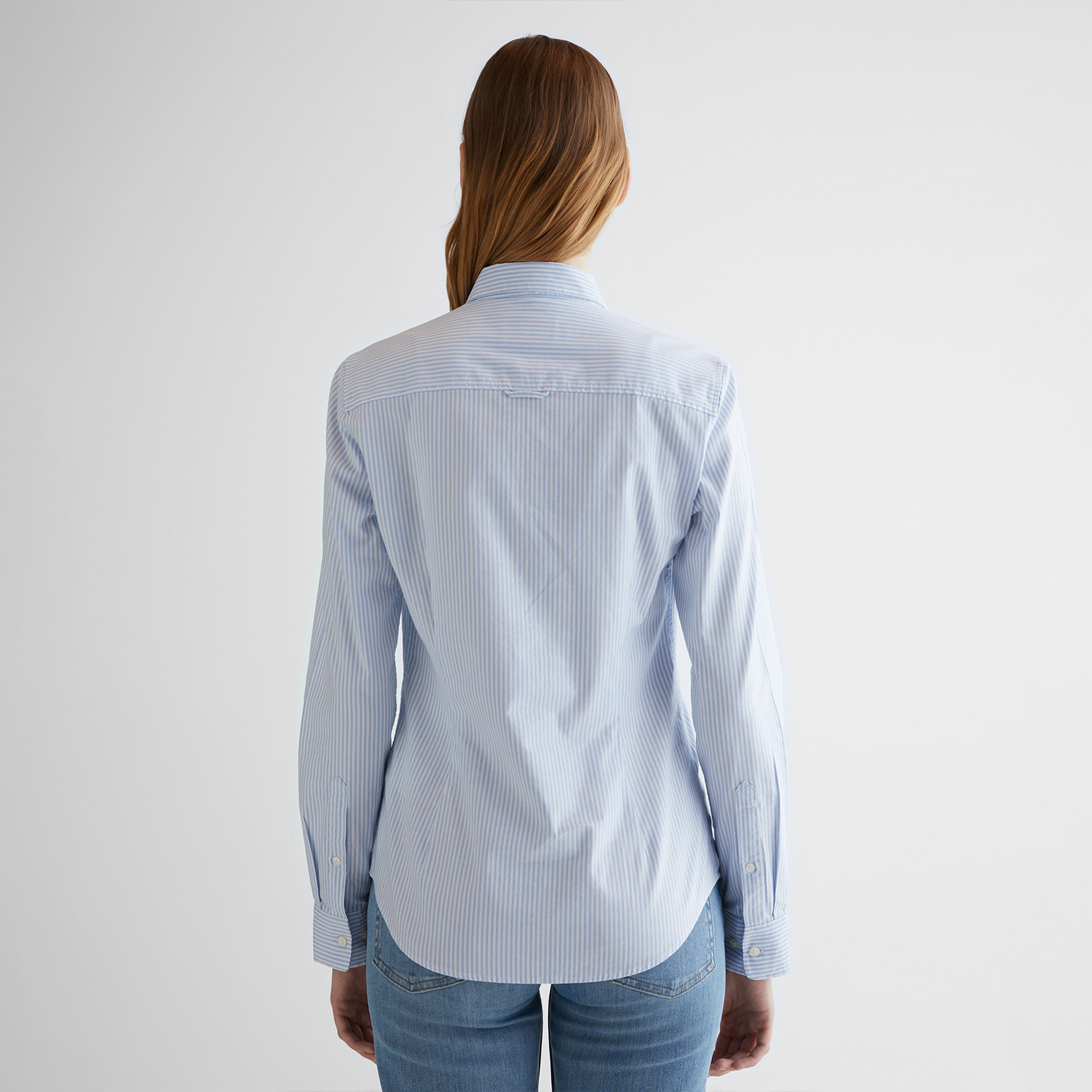 GANT Kadın Mavi Slim Fit Klasik Yaka Çizgili Oxford Gömlek