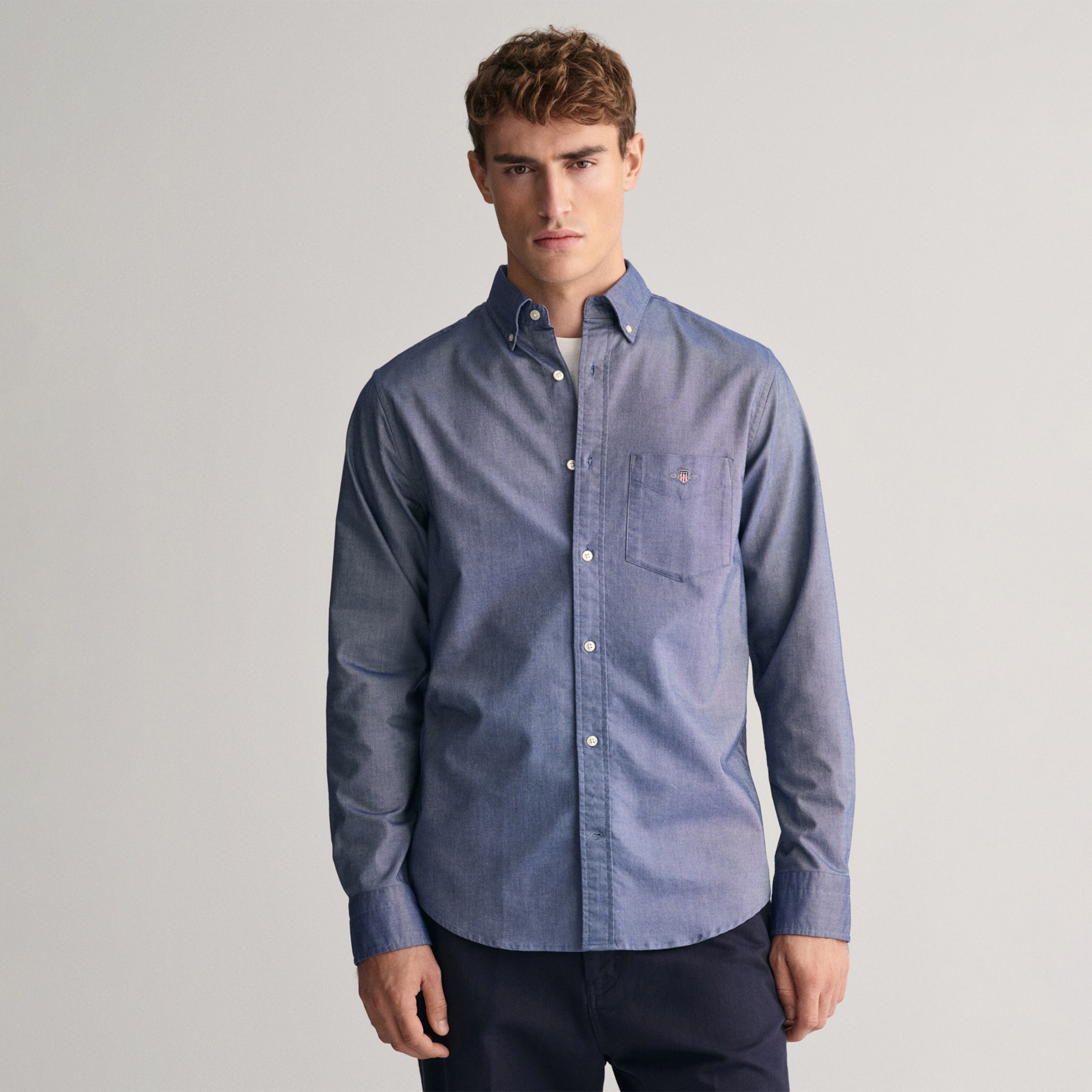 GANT Erkek Lacivert Regular Fit Düğmeli Yaka Oxford Gömlek