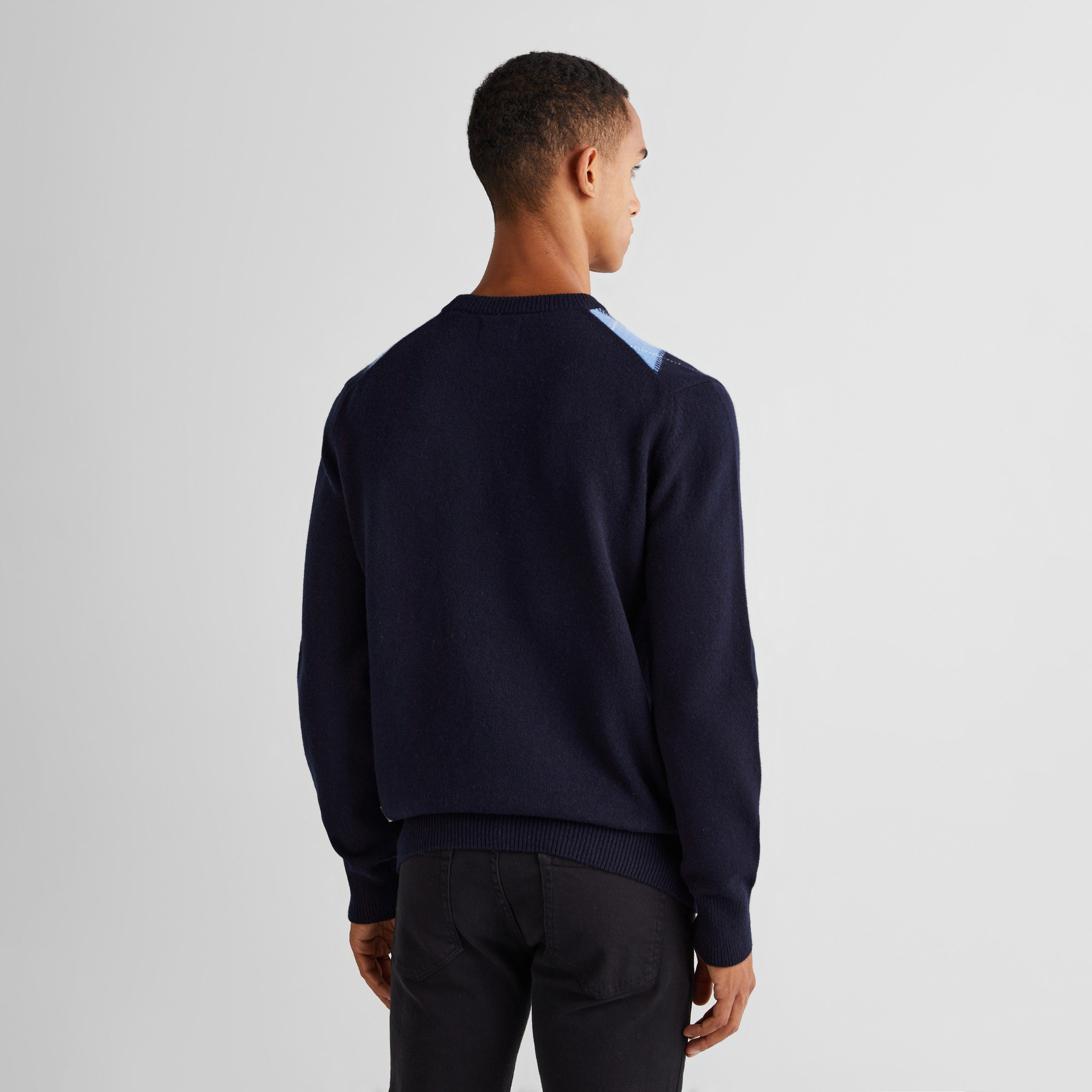 GANT Erkek Lacivert Regular Fit Bisiklet Yaka Desenli Yün Kazak