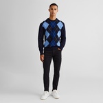 GANT Erkek Lacivert Regular Fit Bisiklet Yaka Desenli Yün Kazak