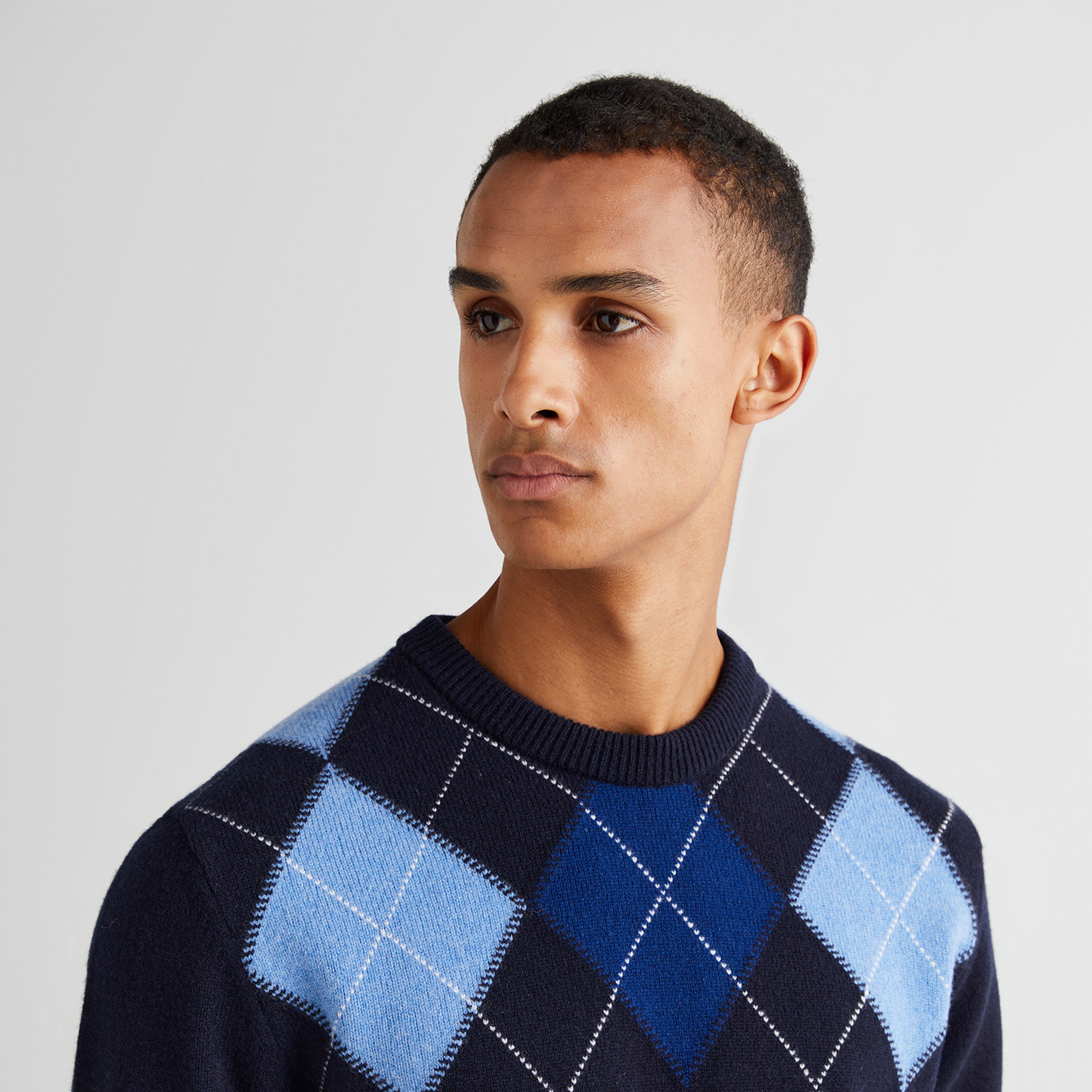 GANT Erkek Lacivert Regular Fit Bisiklet Yaka Desenli Yün Kazak