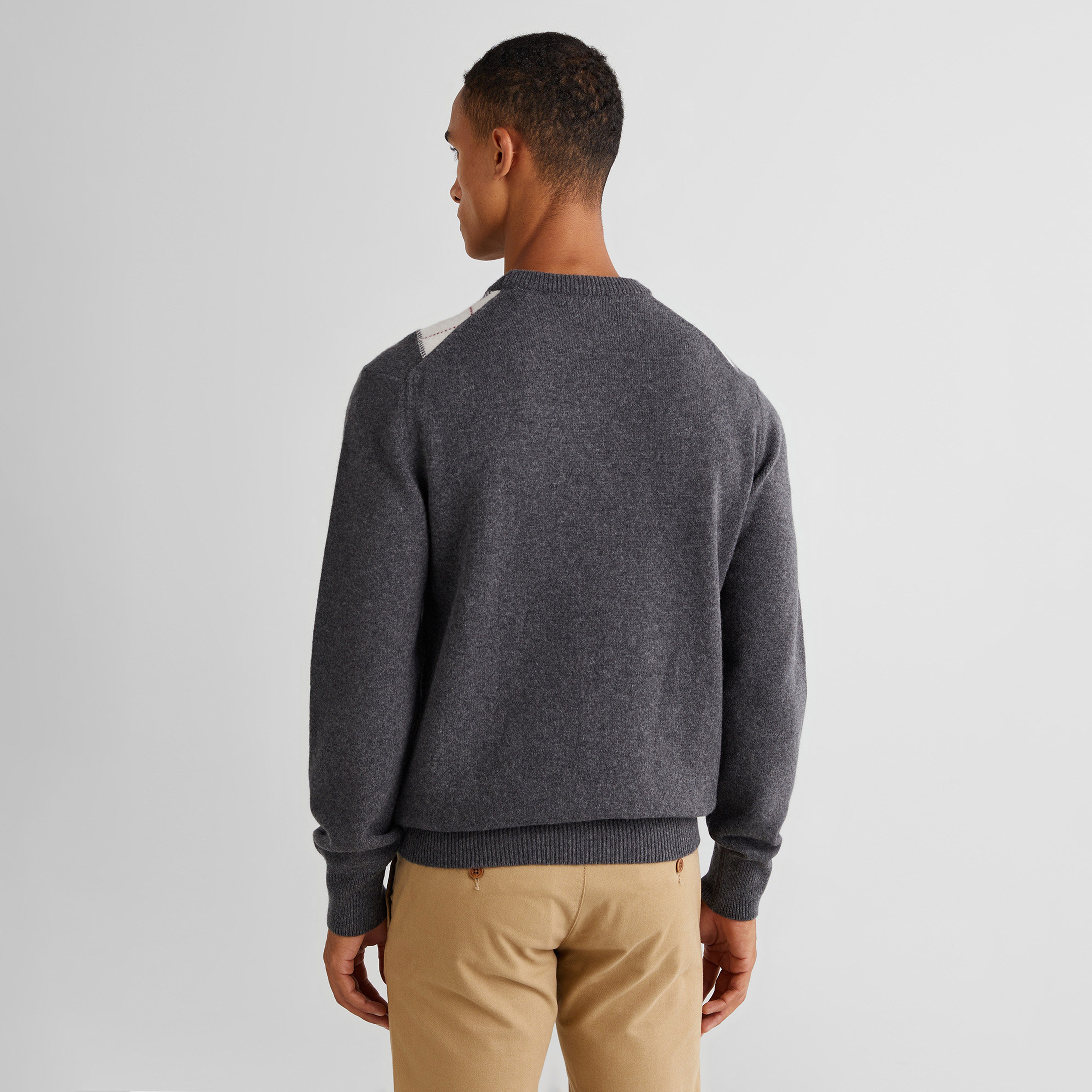 GANT Erkek Gri Regular Fit Bisiklet Yaka Desenli Kazak