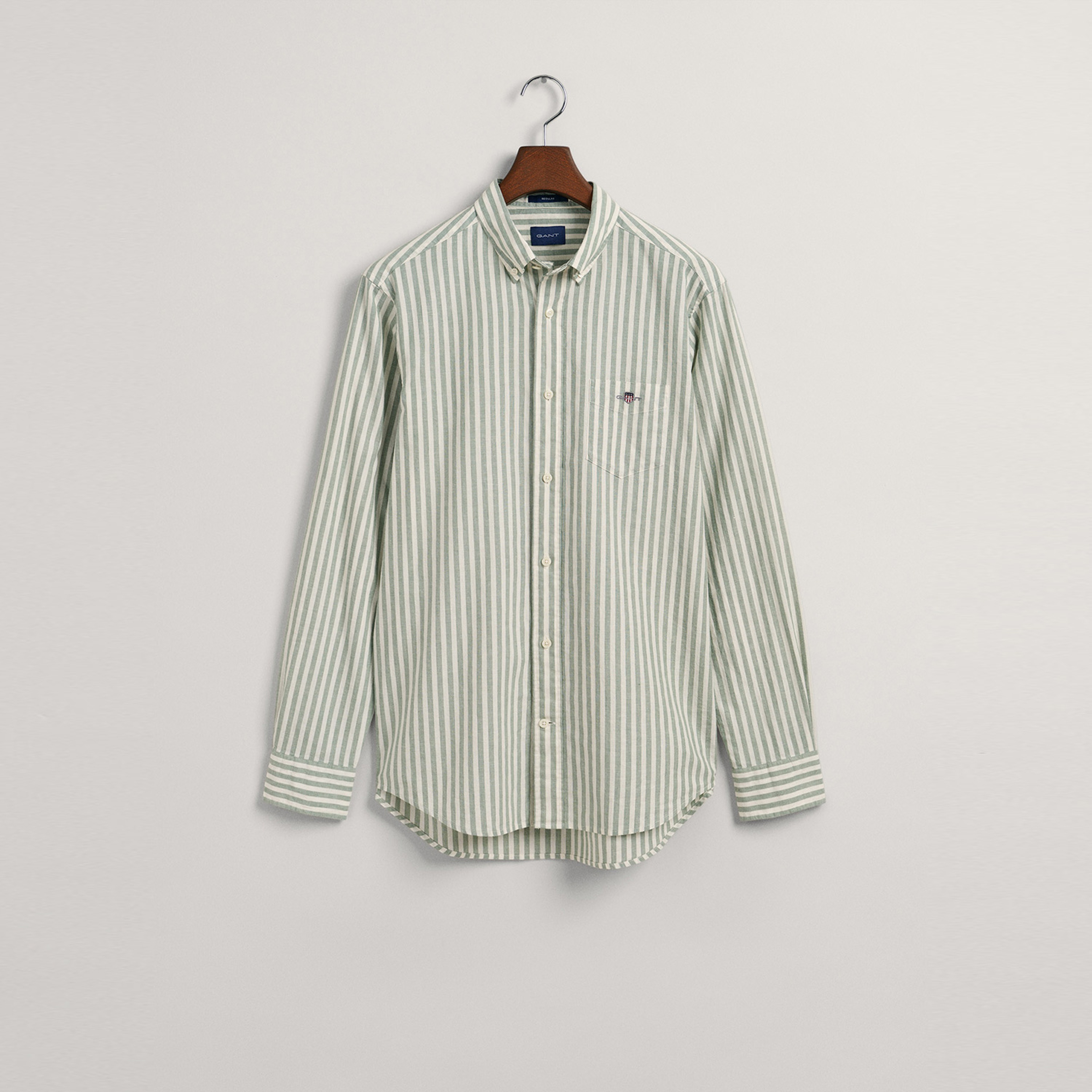 GANT Erkek Yeşil Regular Fit Düğmeli Yaka Çizgili Gömlek