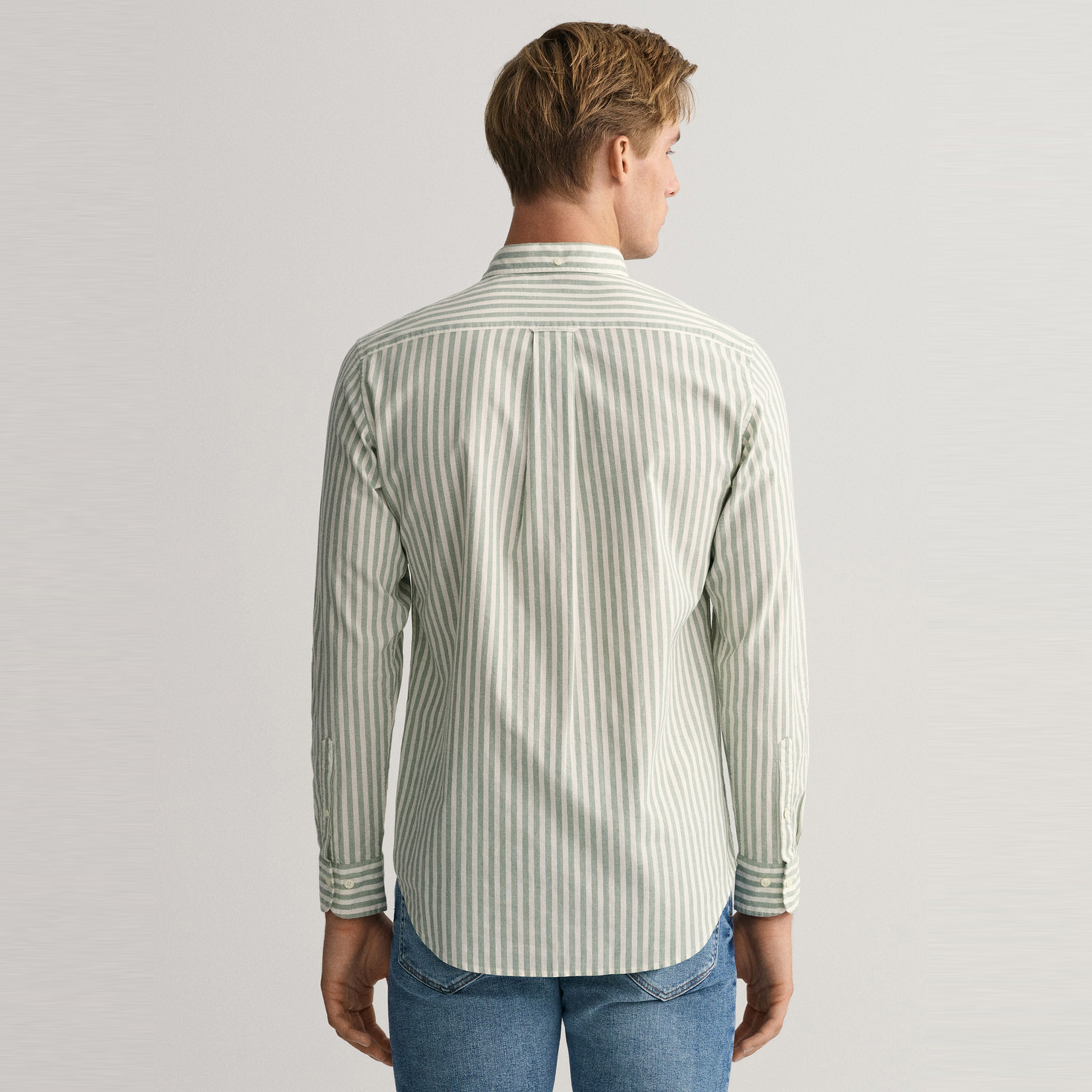 GANT Erkek Yeşil Regular Fit Düğmeli Yaka Çizgili Gömlek