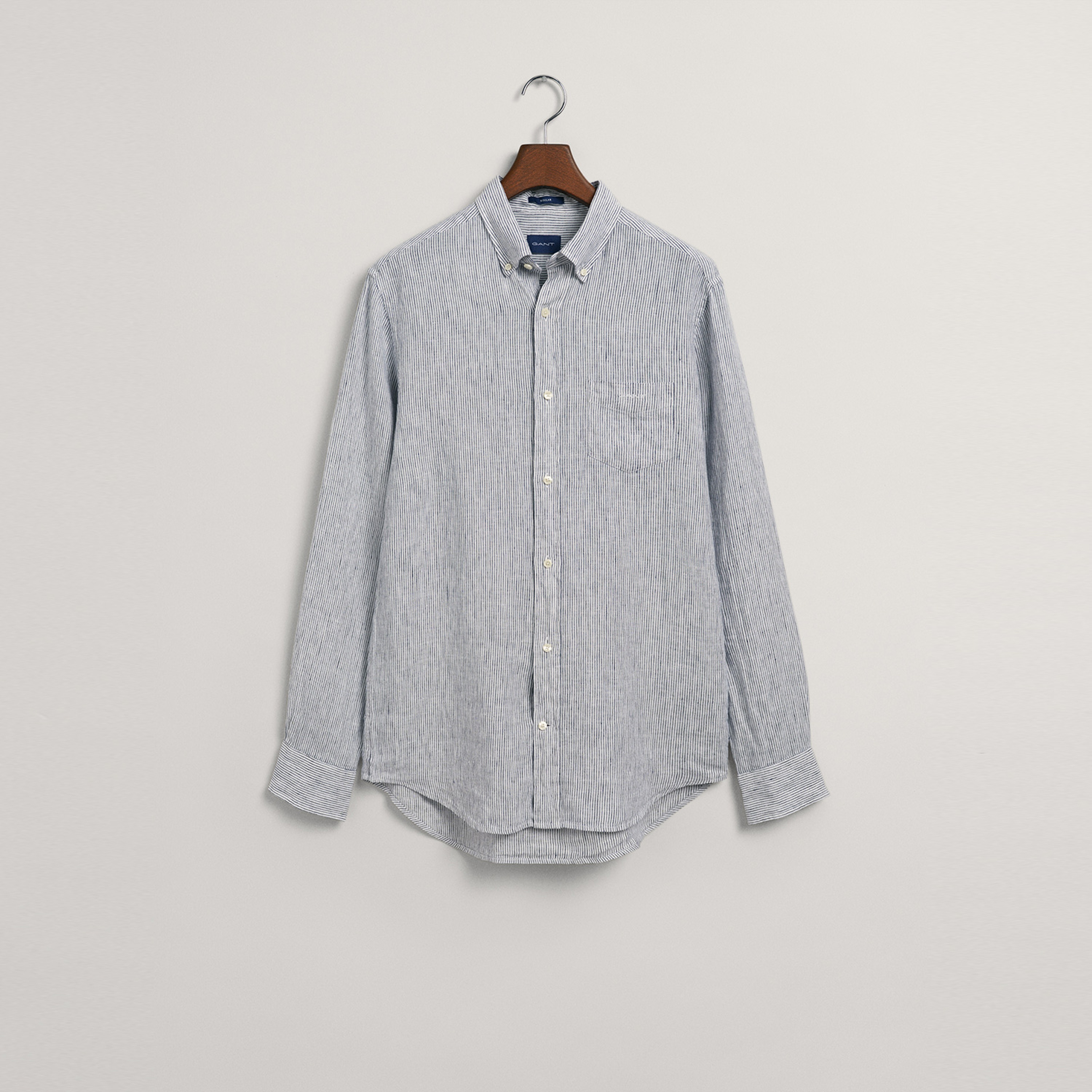 GANT Erkek Lacivert Regular Fit Çizgili Keten Gömlek