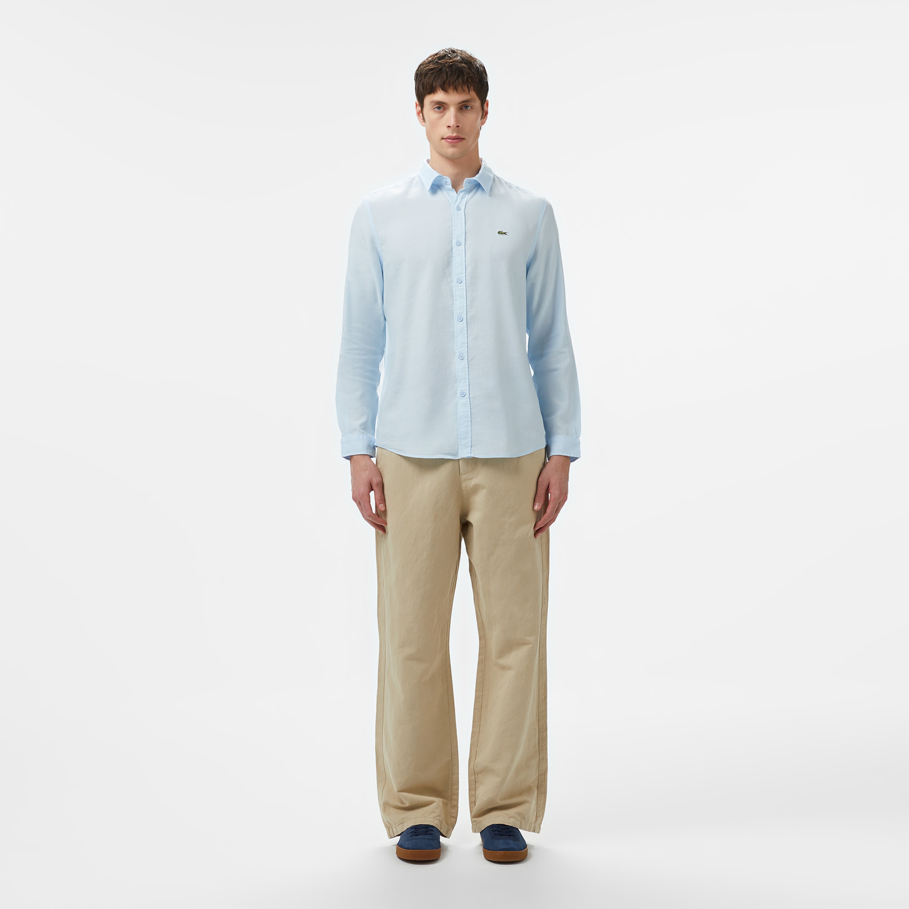 Erkek Regular Fit Keten Açık Mavi Gömlek
