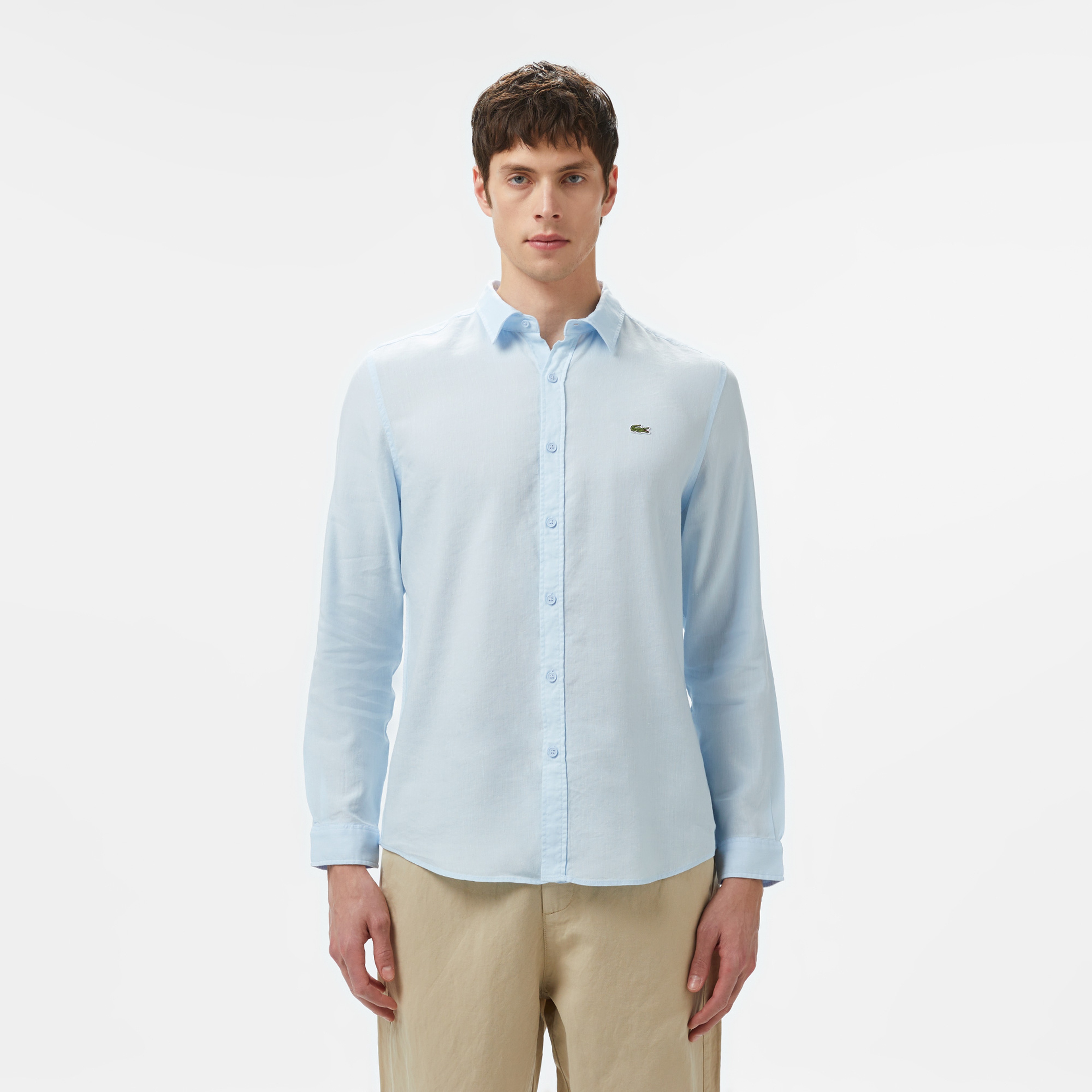Erkek Regular Fit Keten Açık Mavi Gömlek