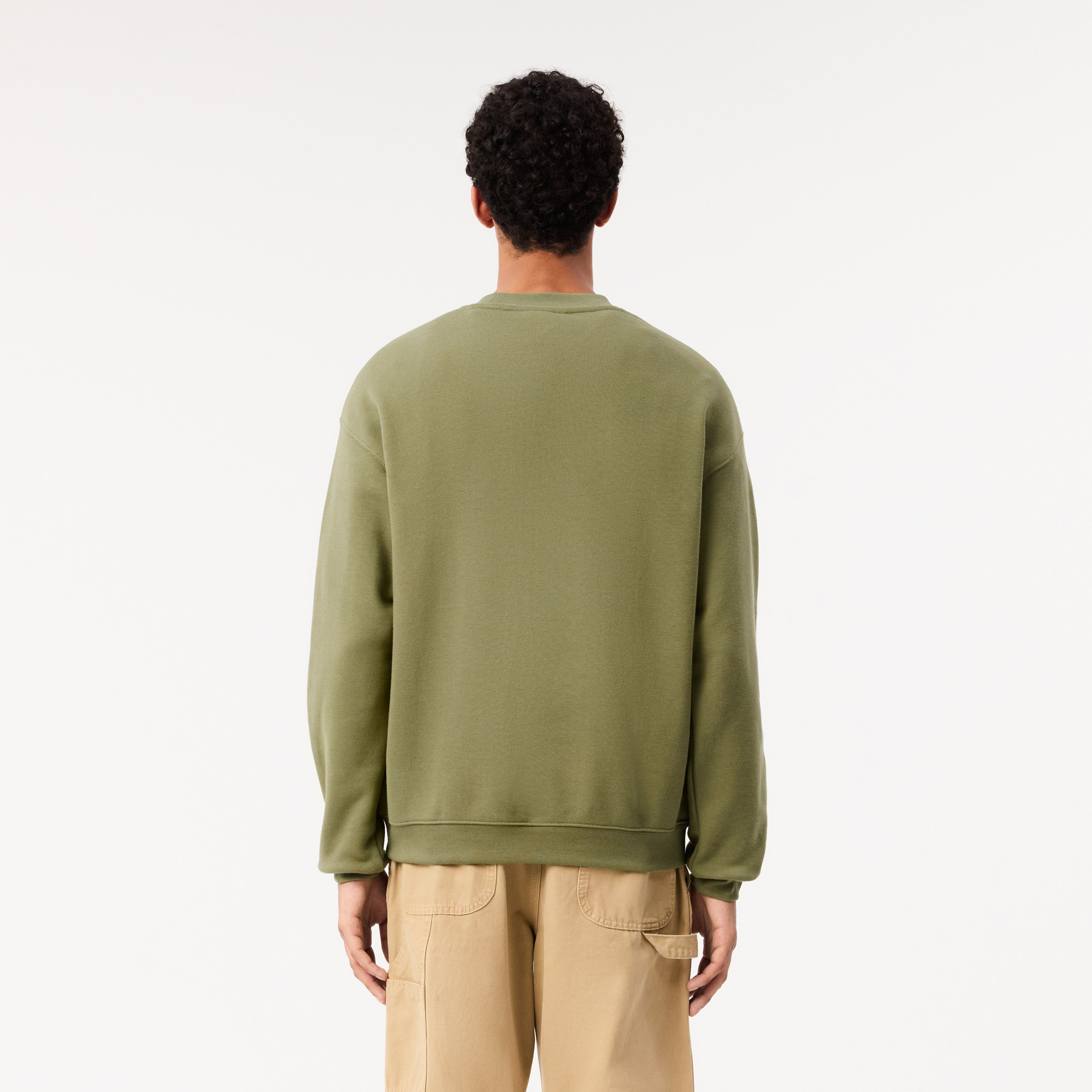 Erkek Loose Fit Bisiket Yaka Baskılı Haki Sweatshirt