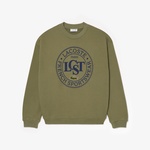 Erkek Loose Fit Bisiket Yaka Baskılı Haki Sweatshirt