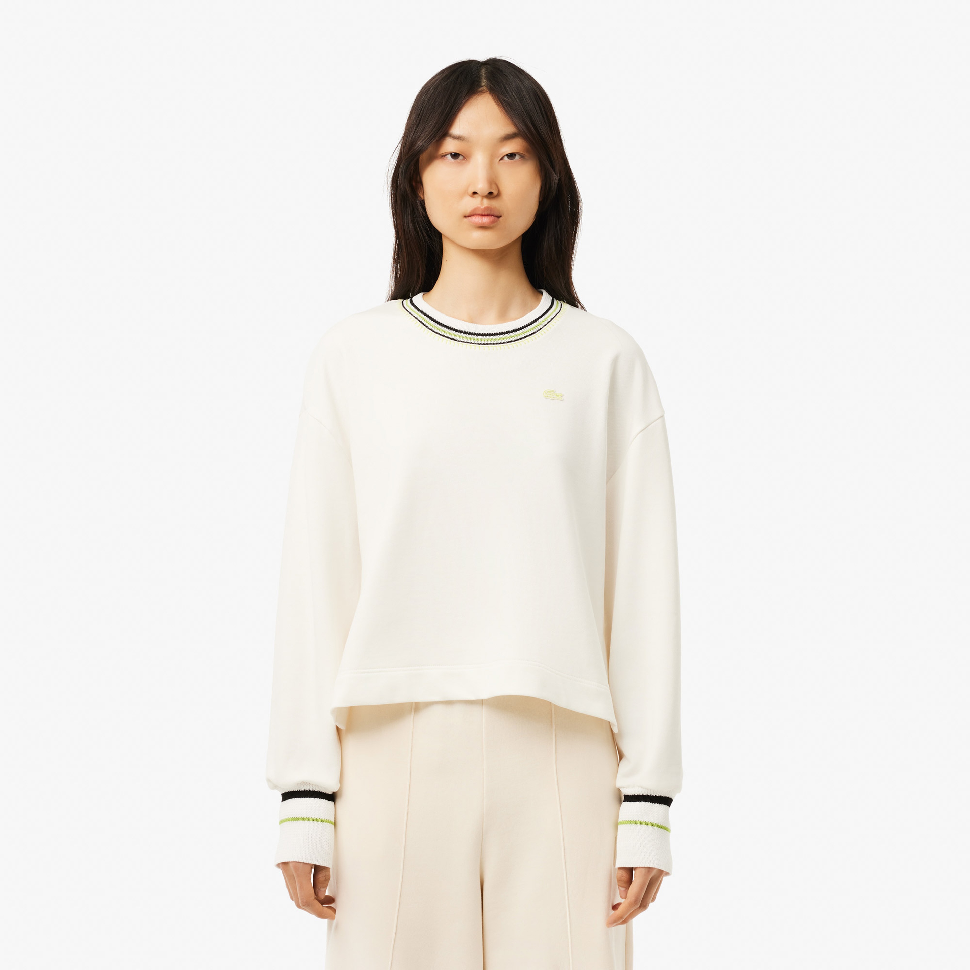 Kadın Relaxed Fit Bisiklet Yaka Beyaz Sweatshirt