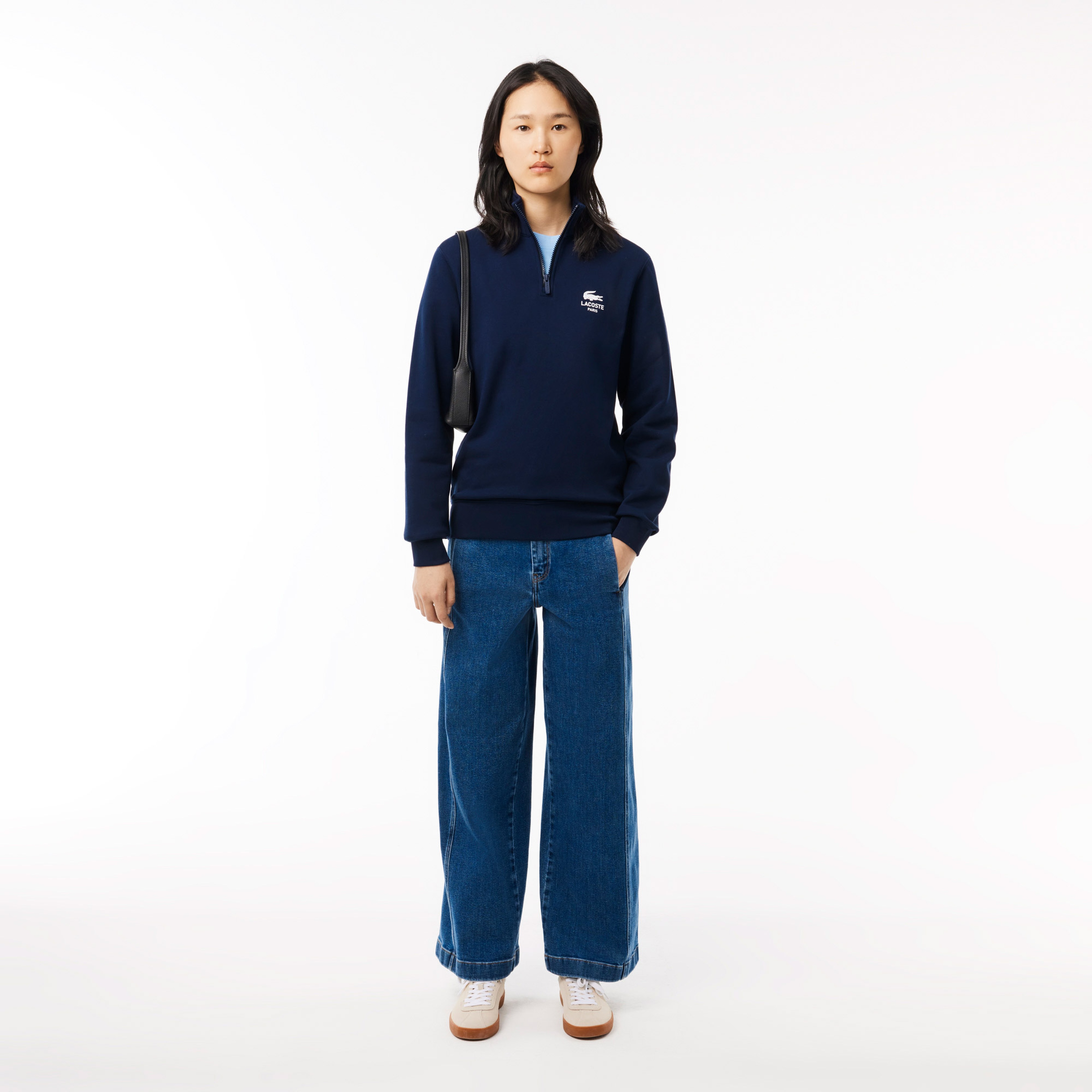 High Neck Zip-Up Print Sweatshirt