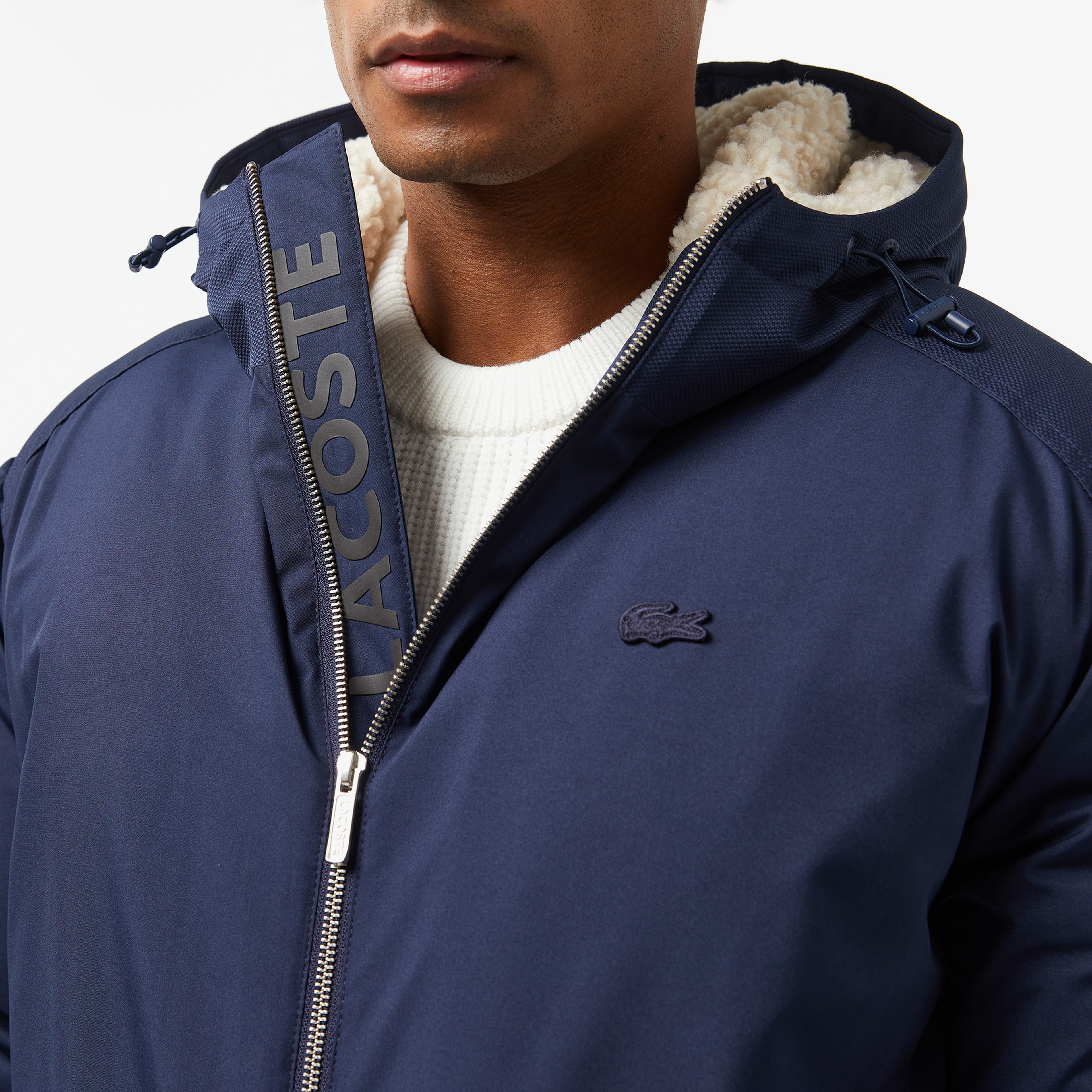 Lacoste Kapüşonlu Erkek Lacivert Mont