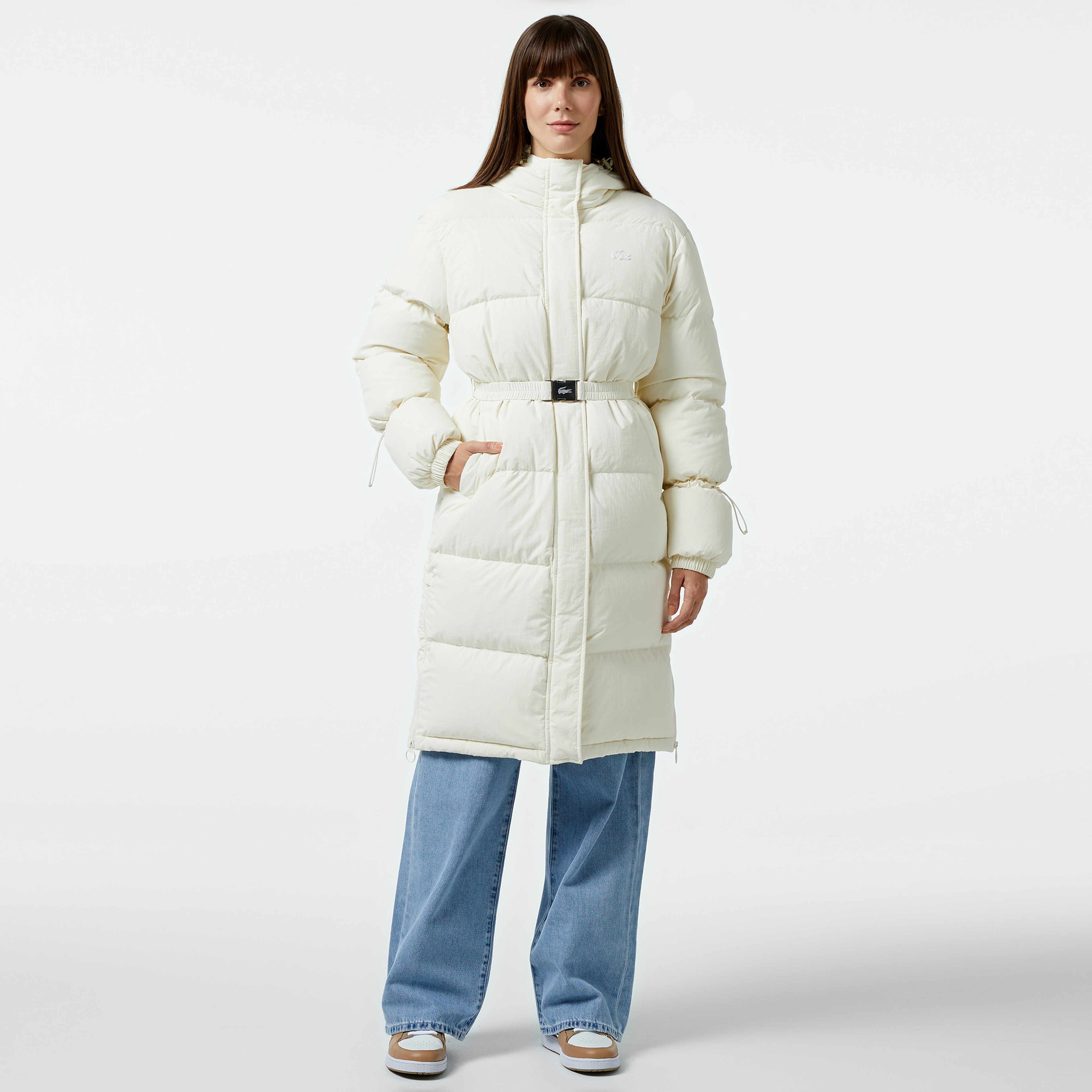 Lacoste Kadın Kapüşonlu Beyaz Mont