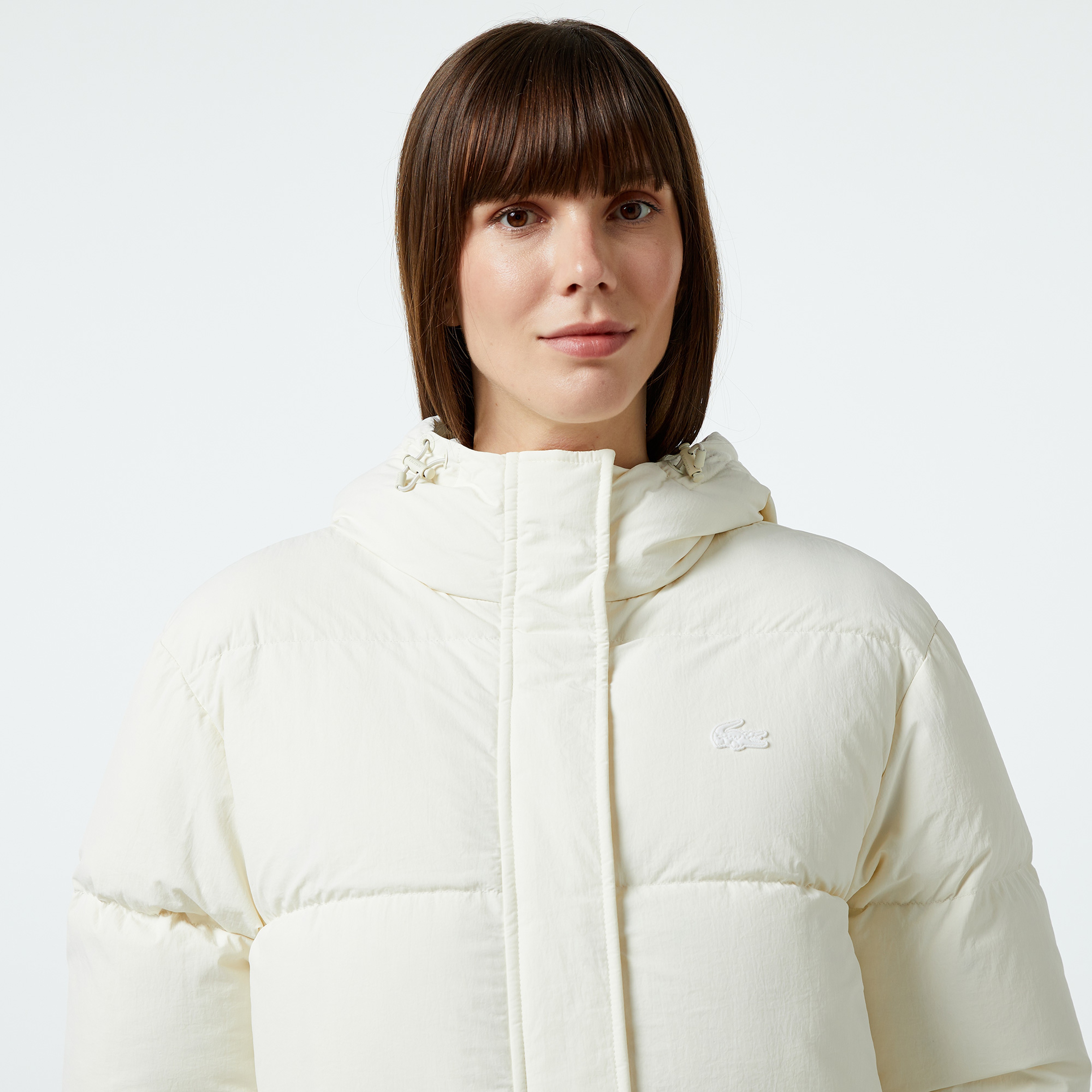 Lacoste Kadın Kapüşonlu Beyaz Mont