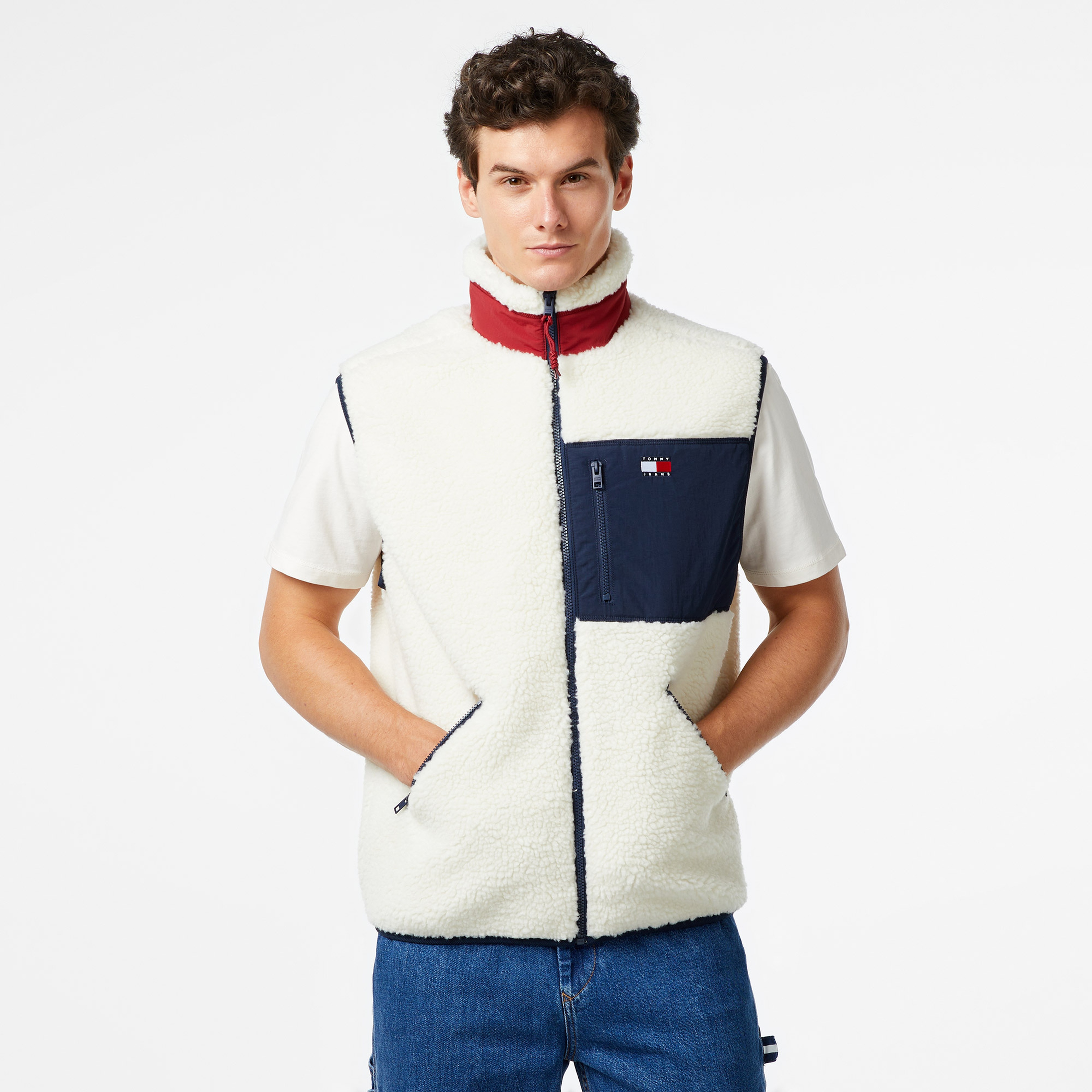 Tommy Jeans Outdoor Teddy Erkek Beyaz Yelek