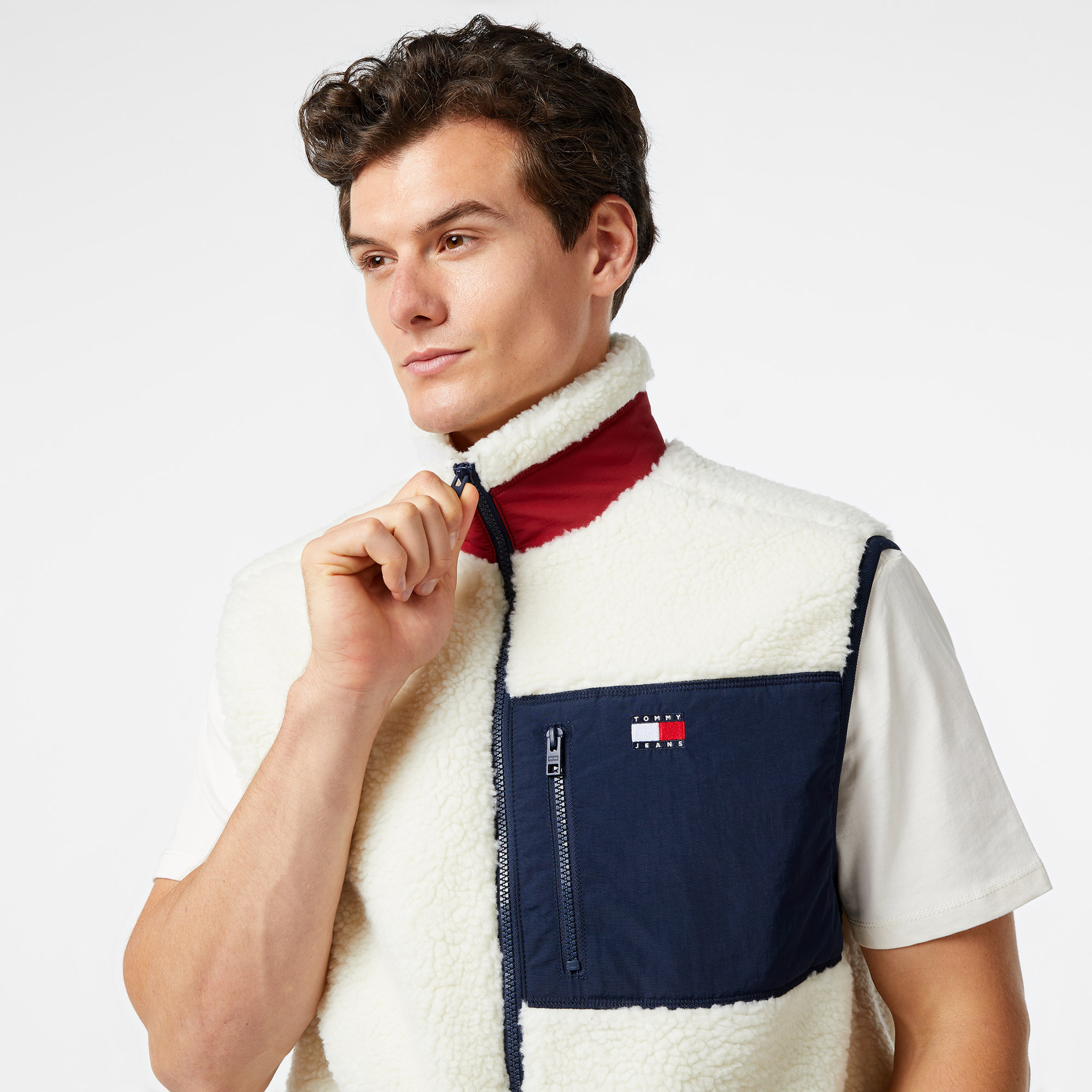 Tommy Jeans Outdoor Teddy Erkek Beyaz Yelek