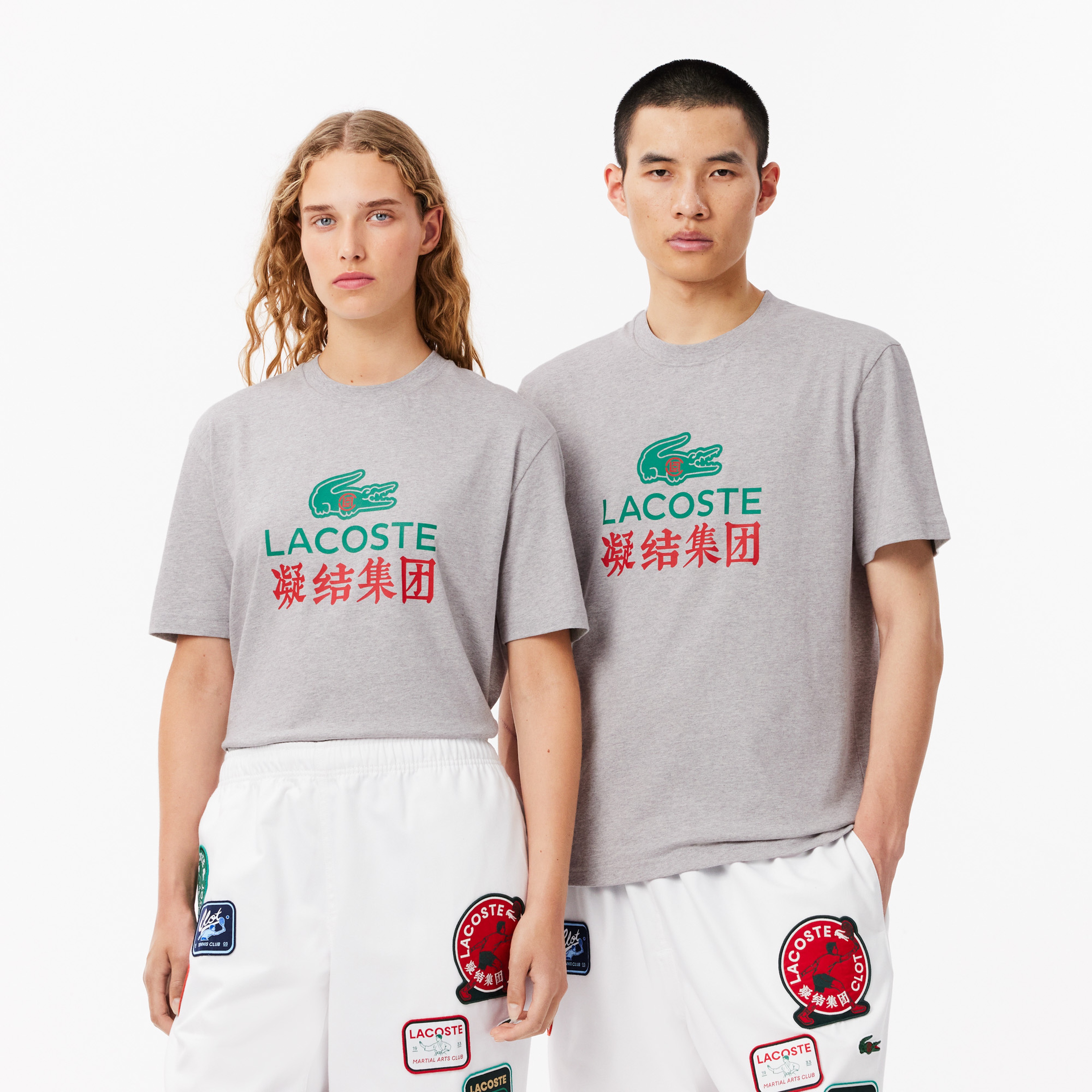 CLOT Unisex Classic Fit Bisiklet Yaka Baskılı Gri T-Shirt