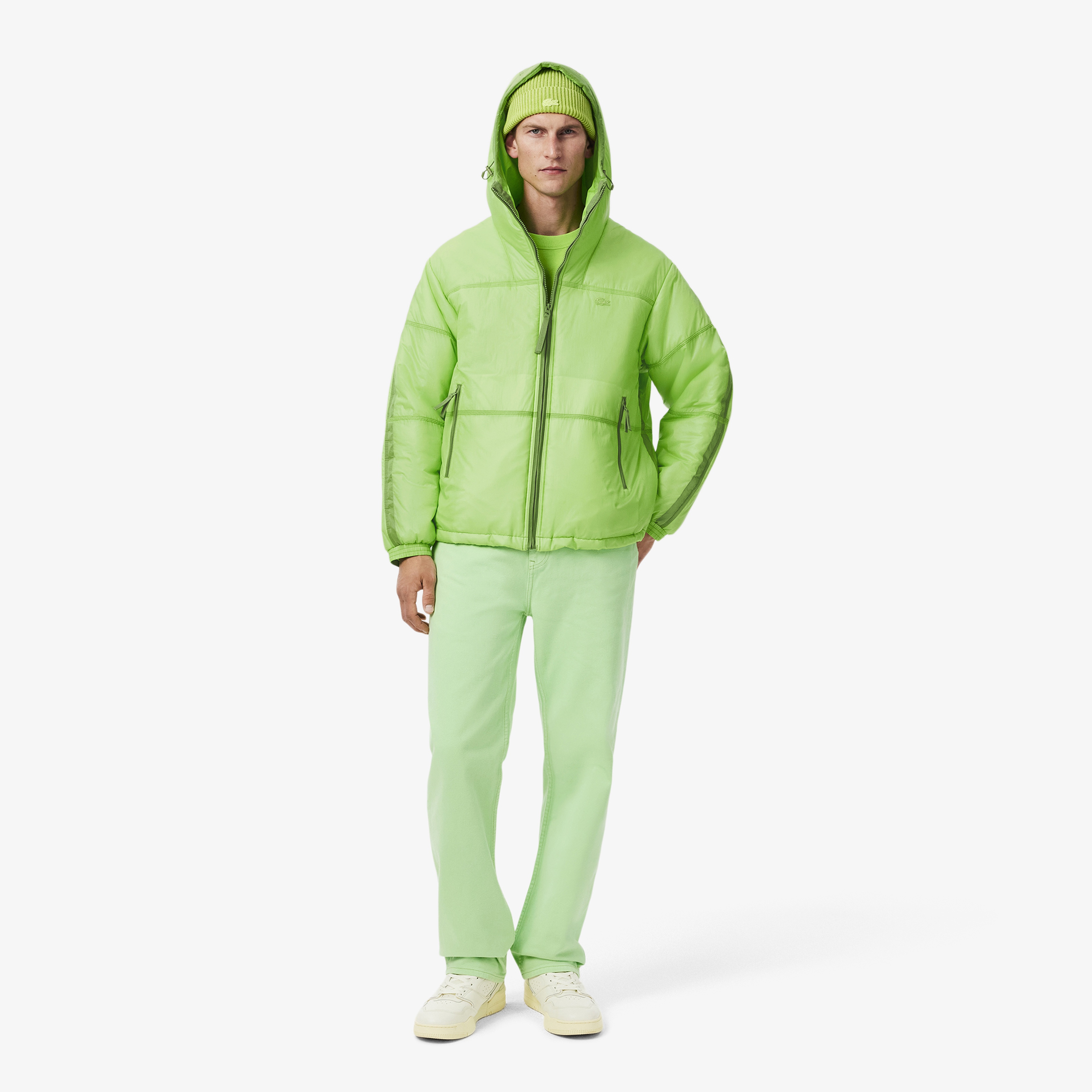 Relaxed Fit Erkek Kapüşonlu Yeşil Mont