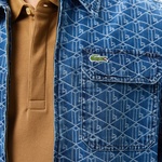 Erkek Relaxed Fit Fermuarlı Monogram Mavi Gömlek Ceket