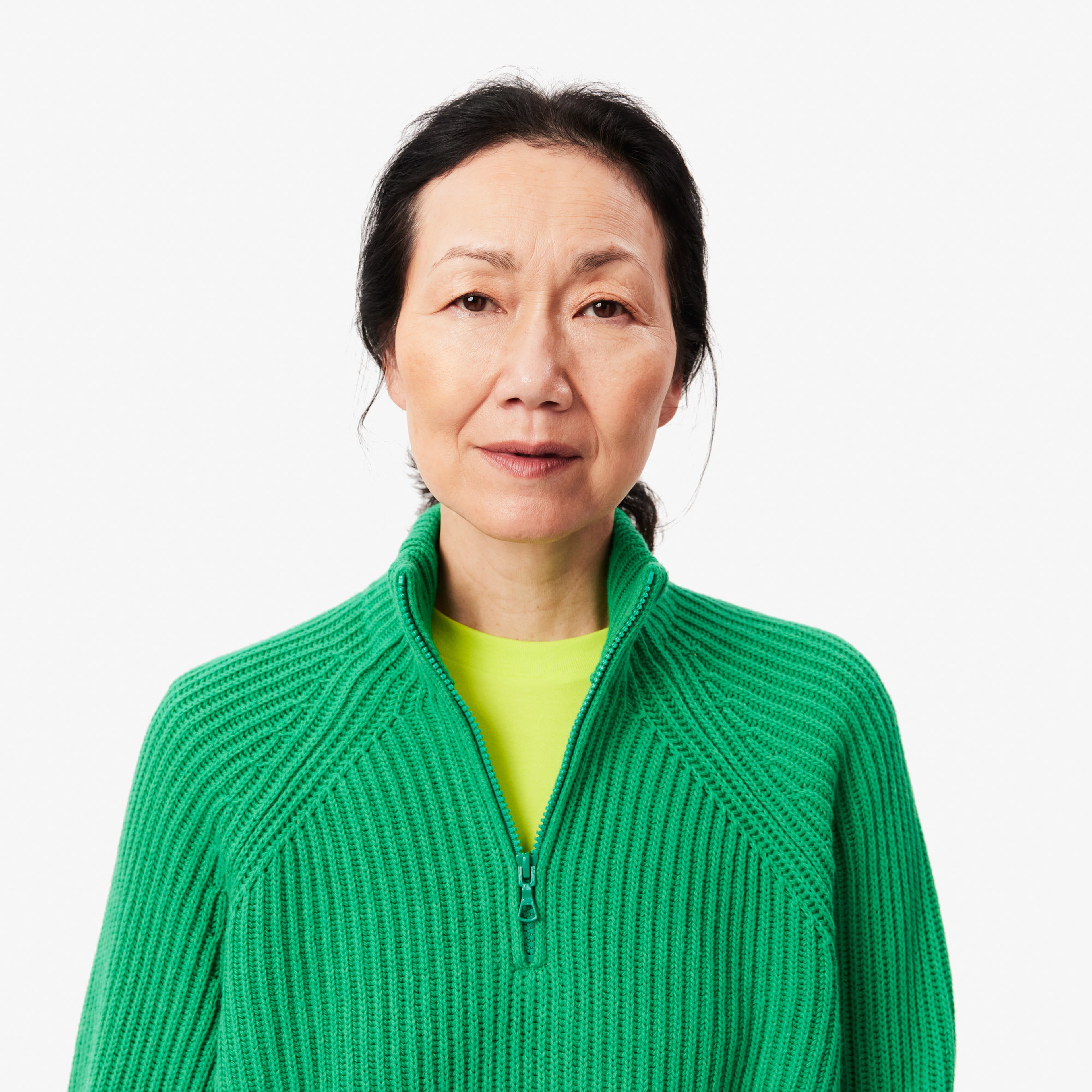 Kadın Relaxed Fit Fermuarlı Yün Yeşil Kazak