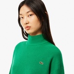 Kadın Relaxed Fit Dik Yaka Yün Yeşil Triko