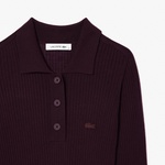 Kadın Uzun Kollu Polo Yaka Yün Bordo Elbise