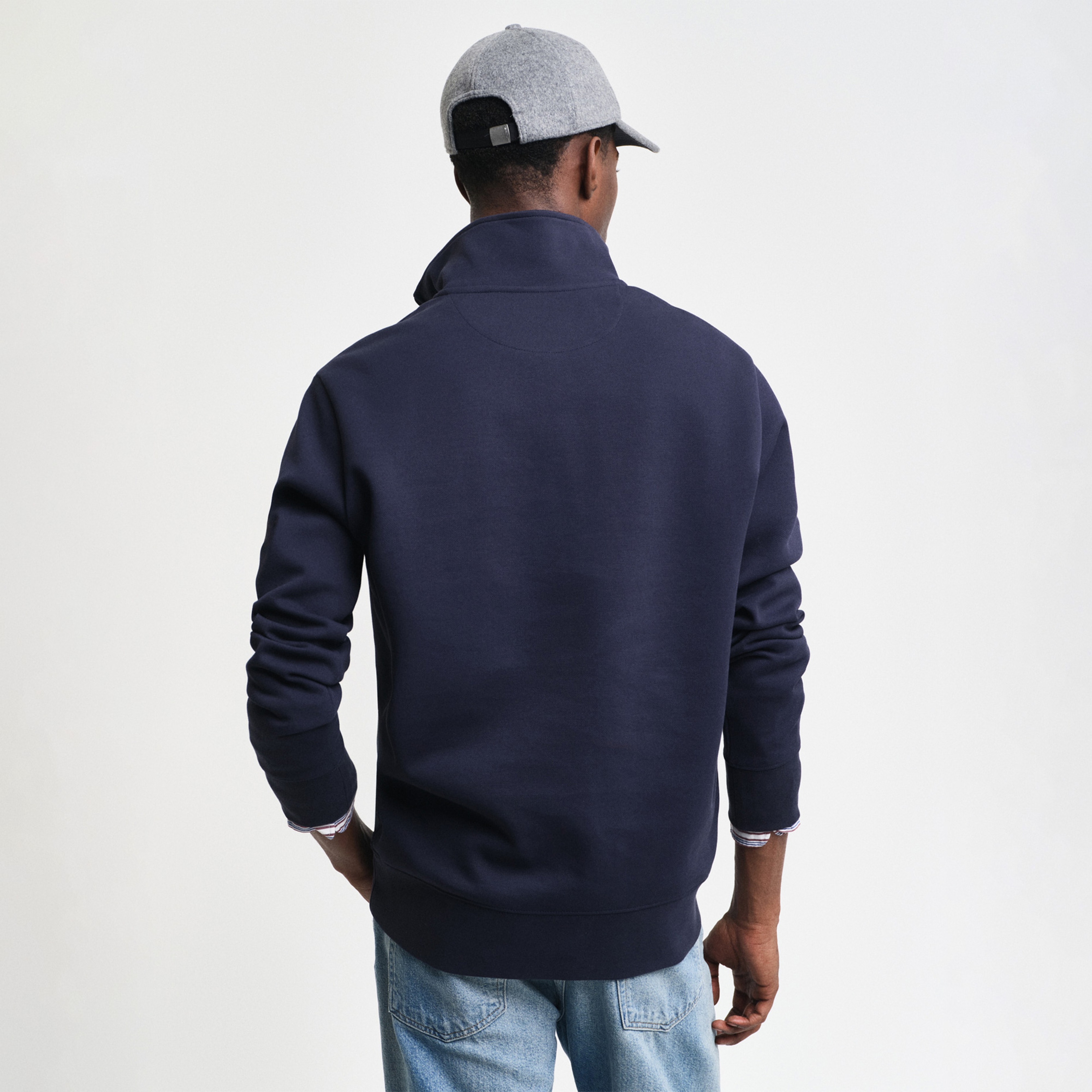 GANT Erkek Lacivert Regular Fit Yarım Fermuarlı Logolu Sweatshirt