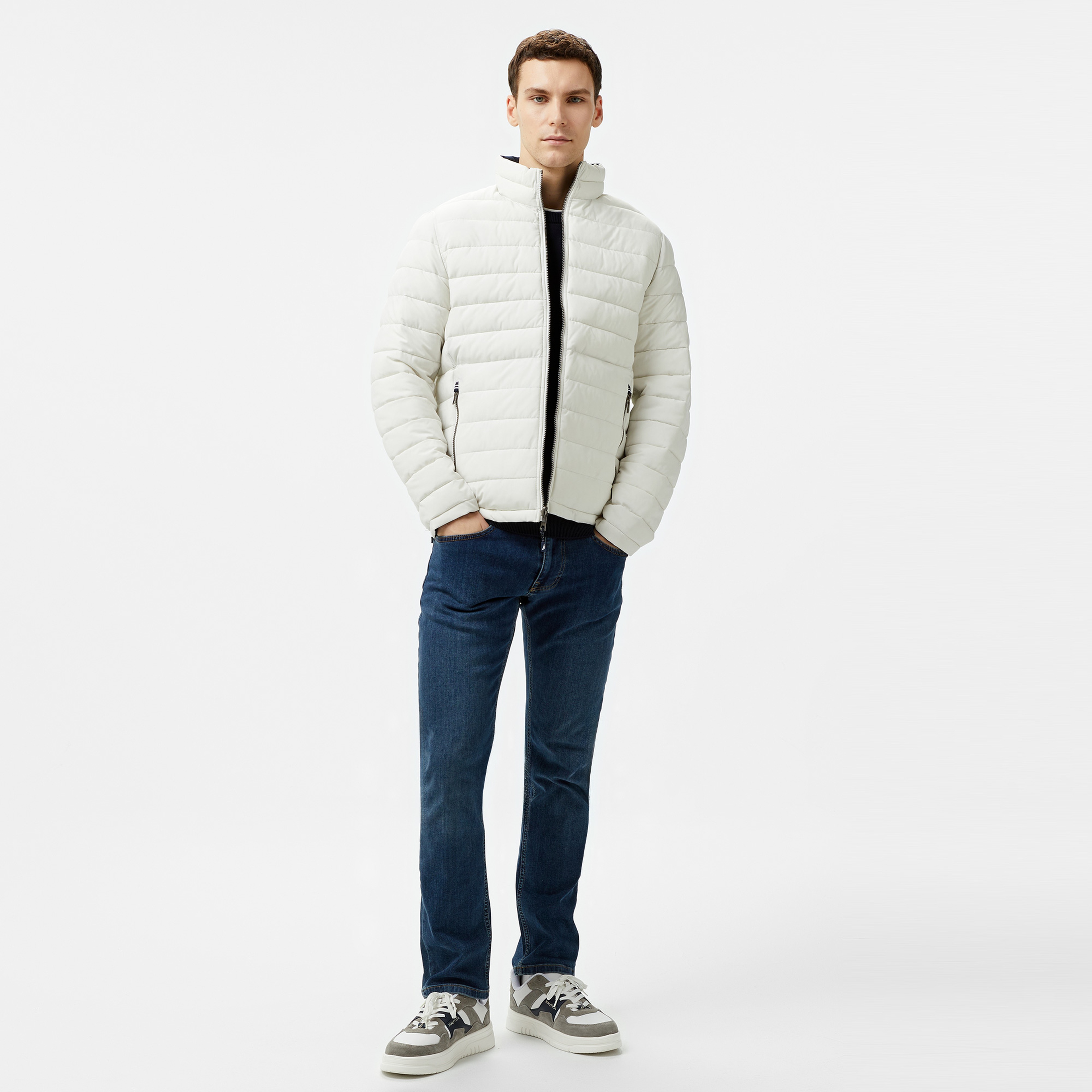 Nautica Erkek Krem & Lacivert Çift Taraflı Mont