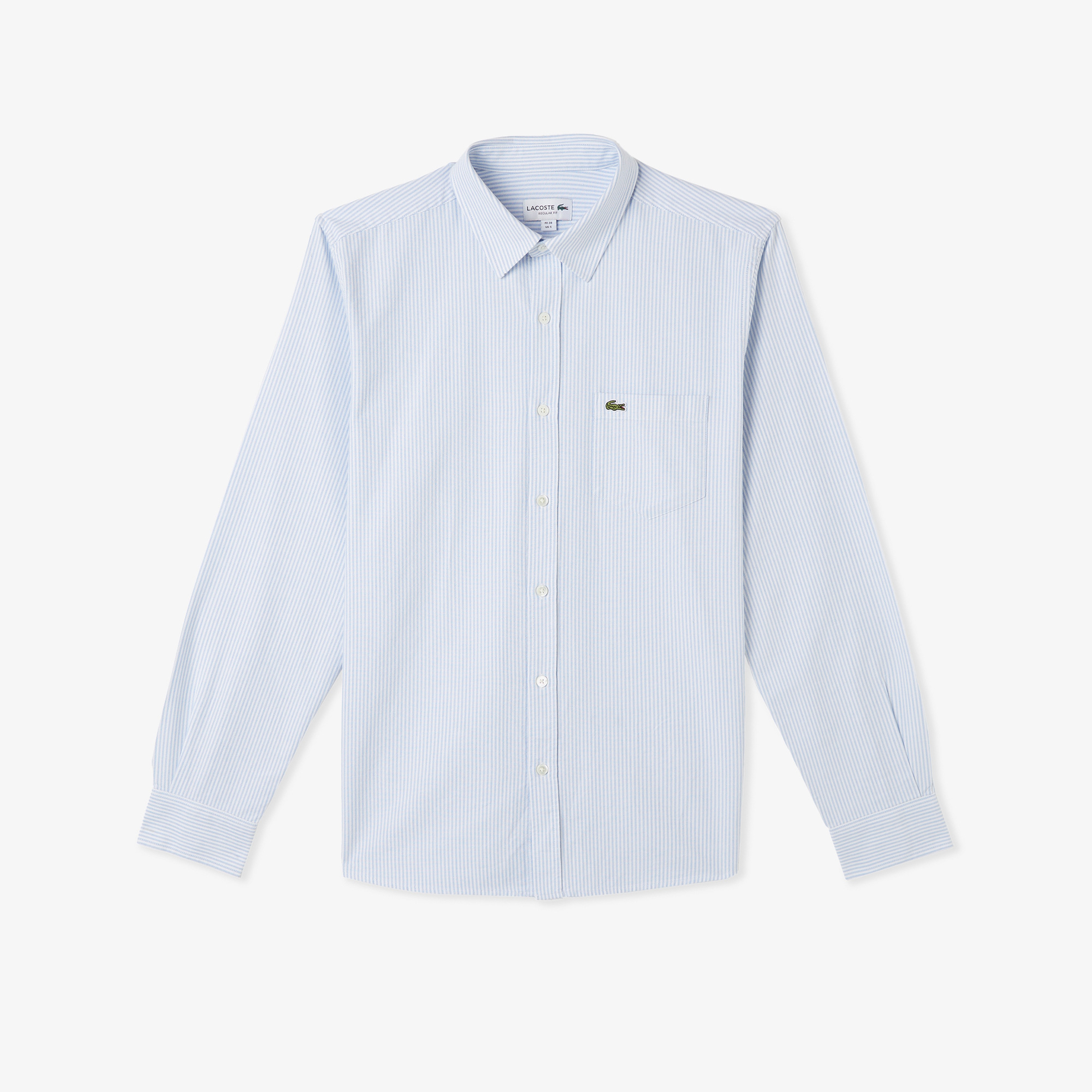 Erkek Regular Fit Çizgili Organik Pamuk Açık Mavi Gömlek