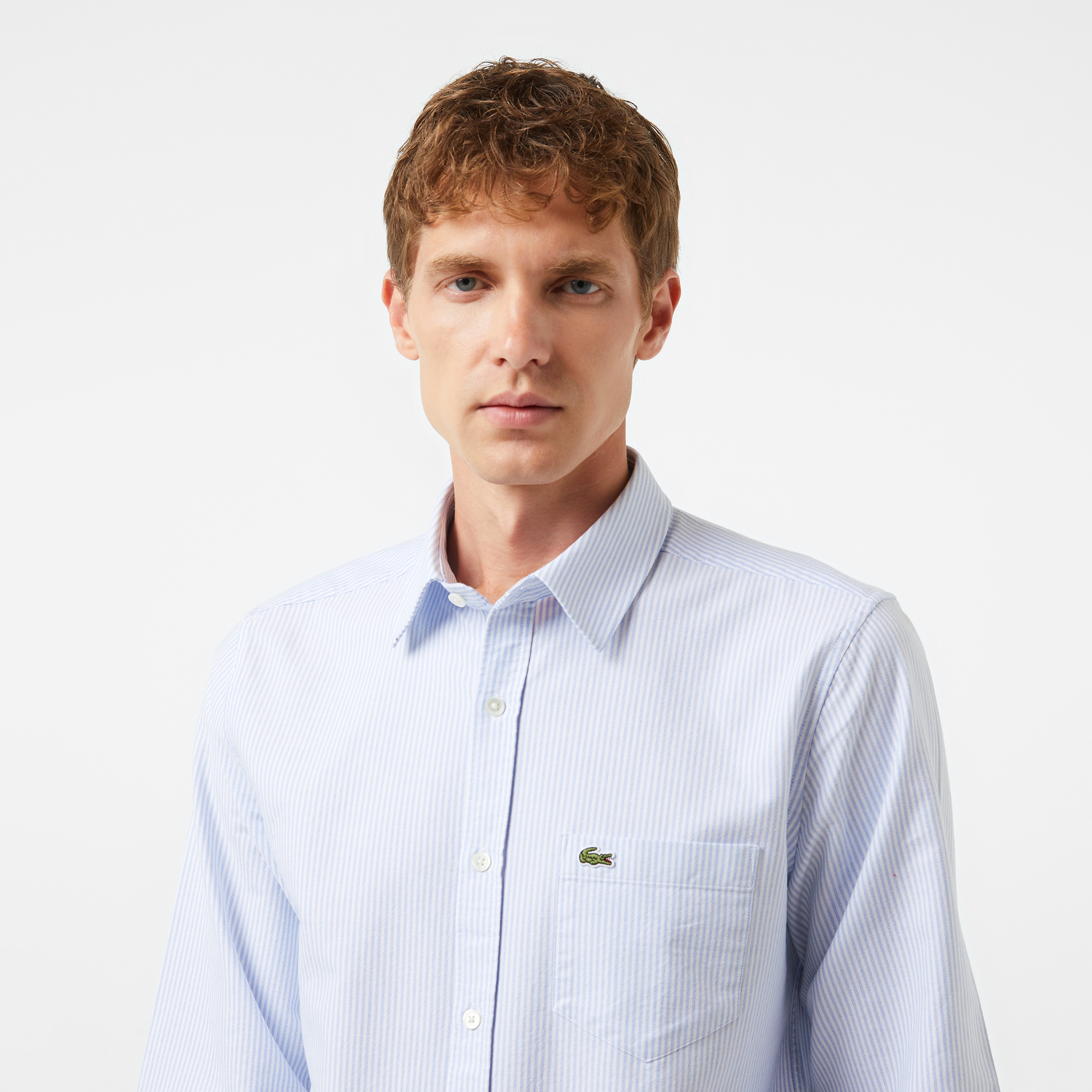 Erkek Regular Fit Çizgili Organik Pamuk Açık Mavi Gömlek