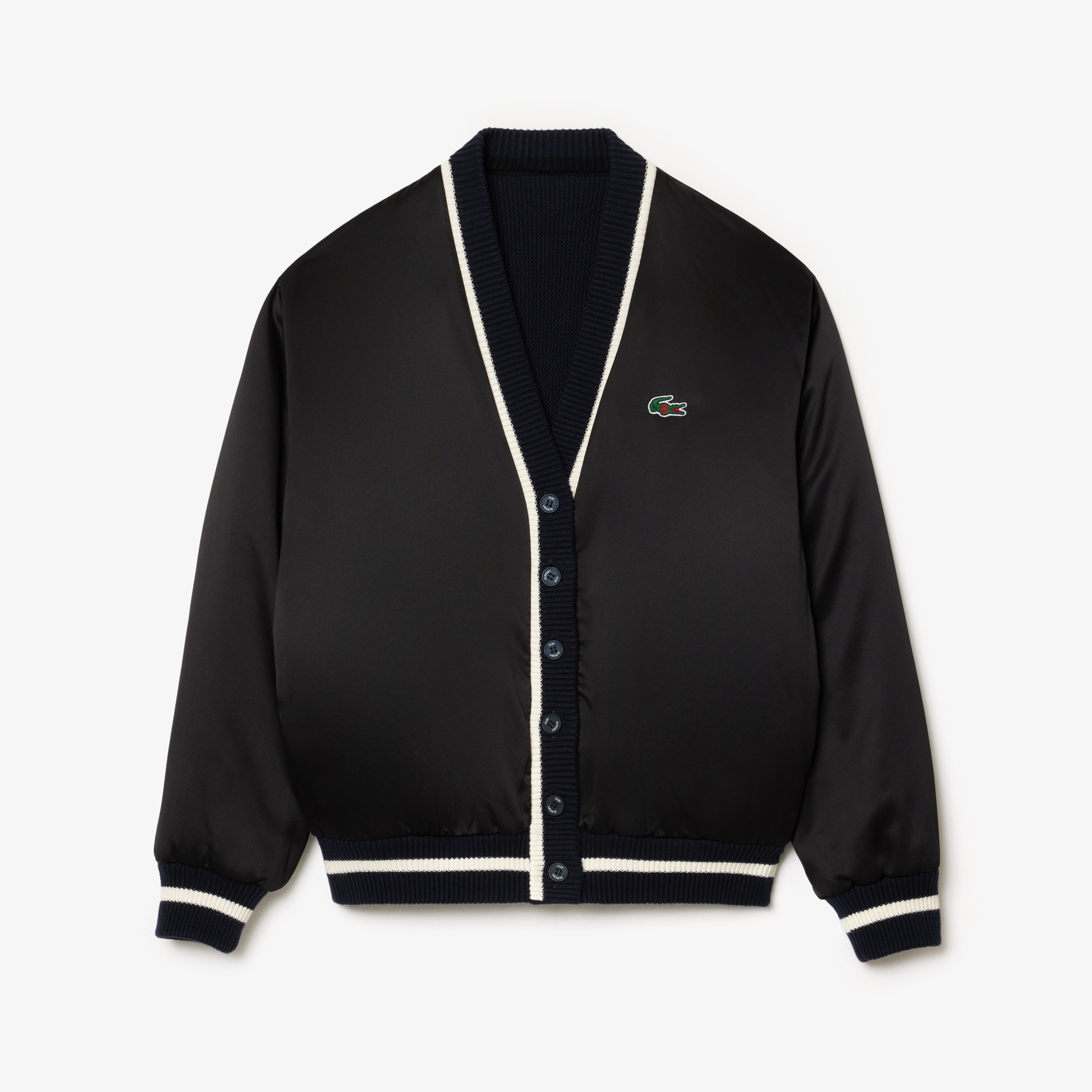 CLOT Unisex Relaxed Fit V Yaka Baskılı Çift Taraflı Lacivert Hırka