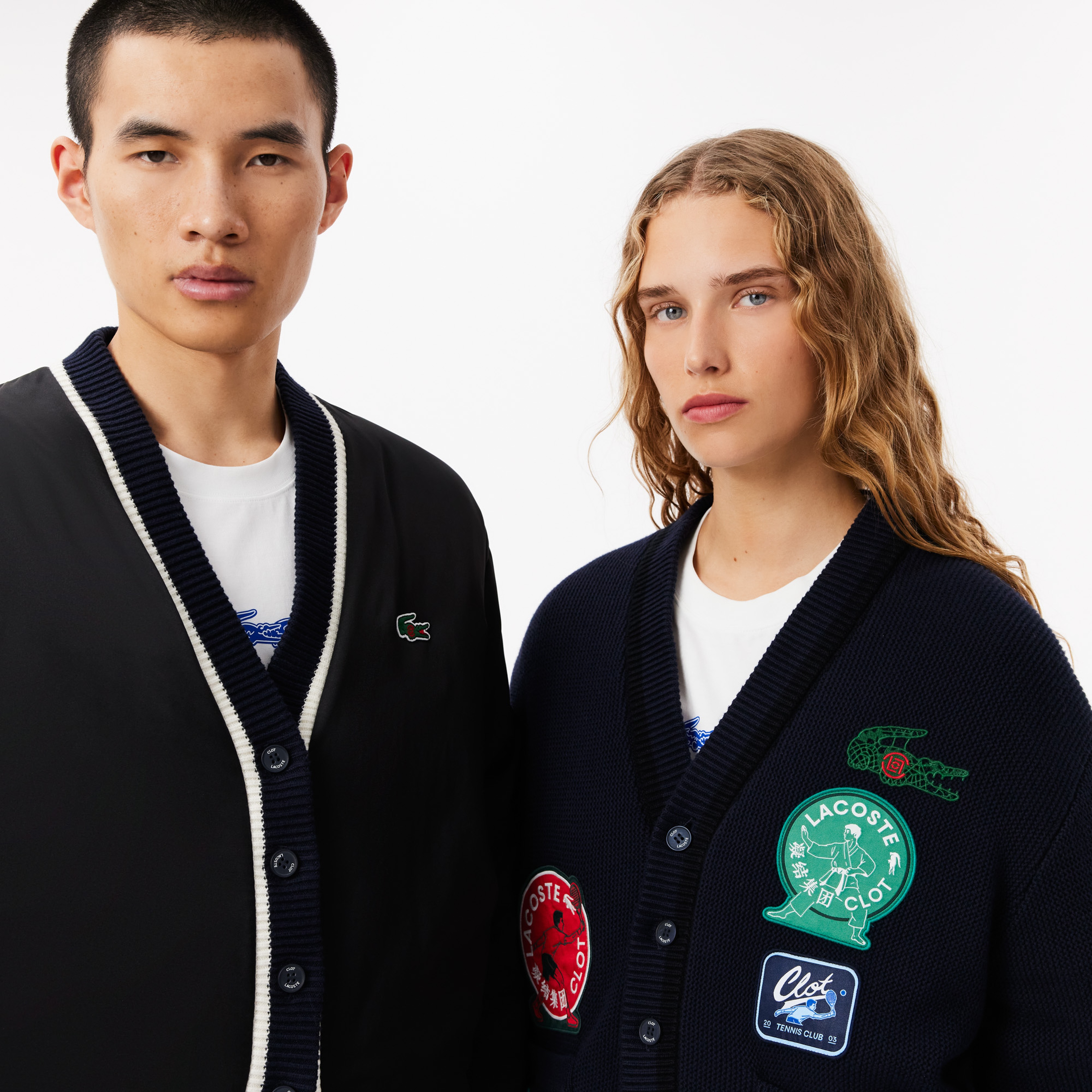 CLOT Unisex Relaxed Fit V Yaka Baskılı Çift Taraflı Lacivert Hırka