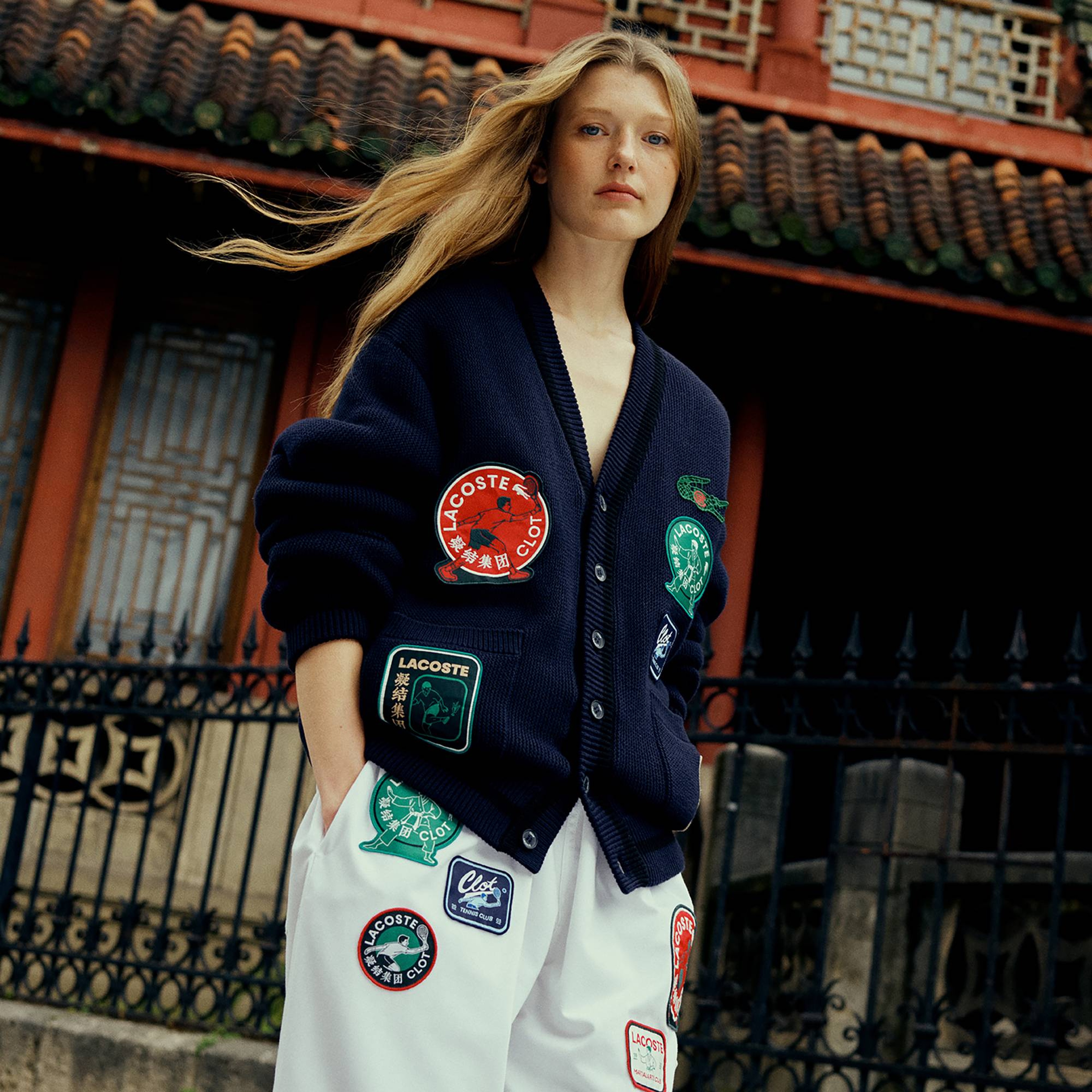 CLOT Unisex Relaxed Fit V Yaka Baskılı Çift Taraflı Lacivert Hırka