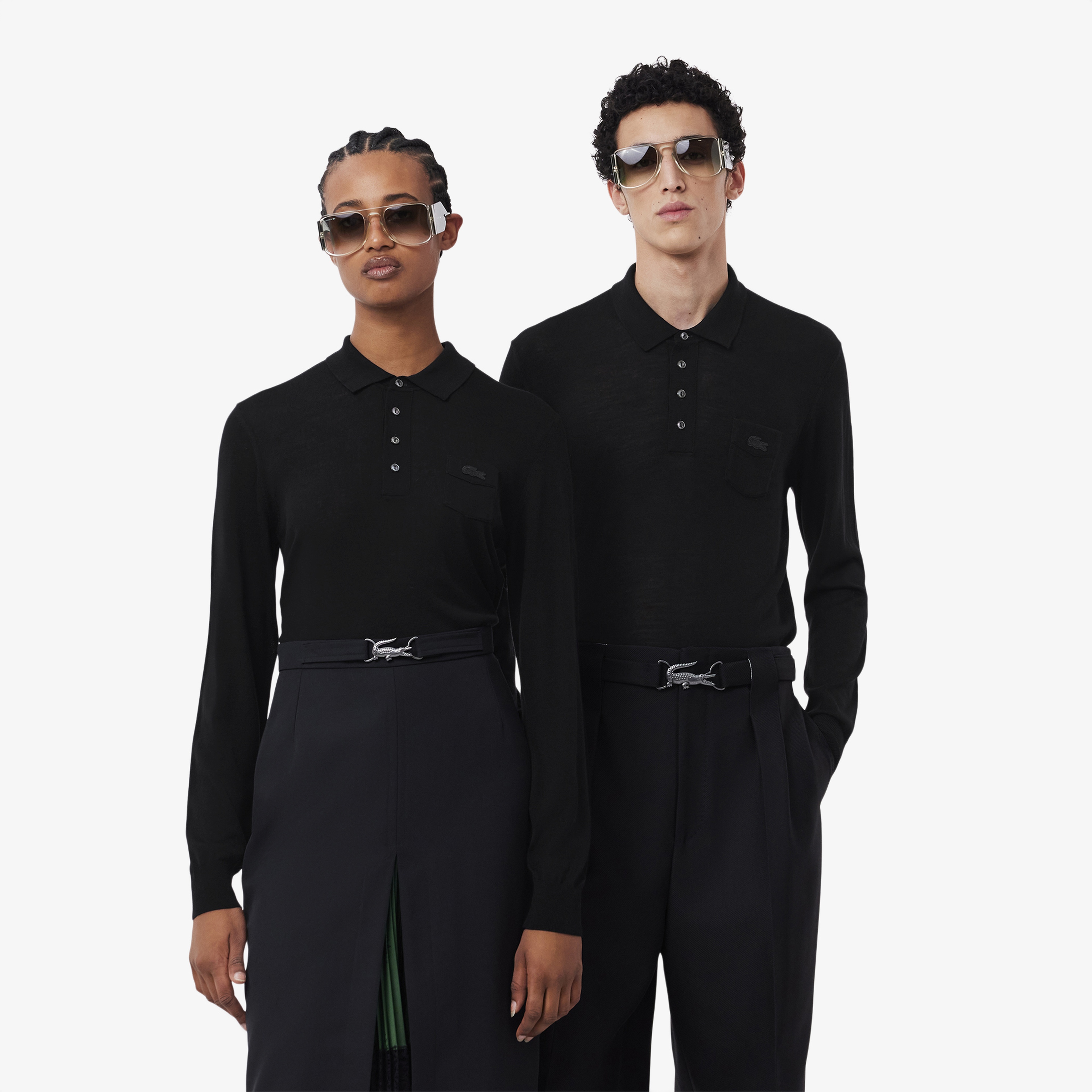 FW24 RUNWAY Unisex Slim Fit Polo Yaka Siyah Triko