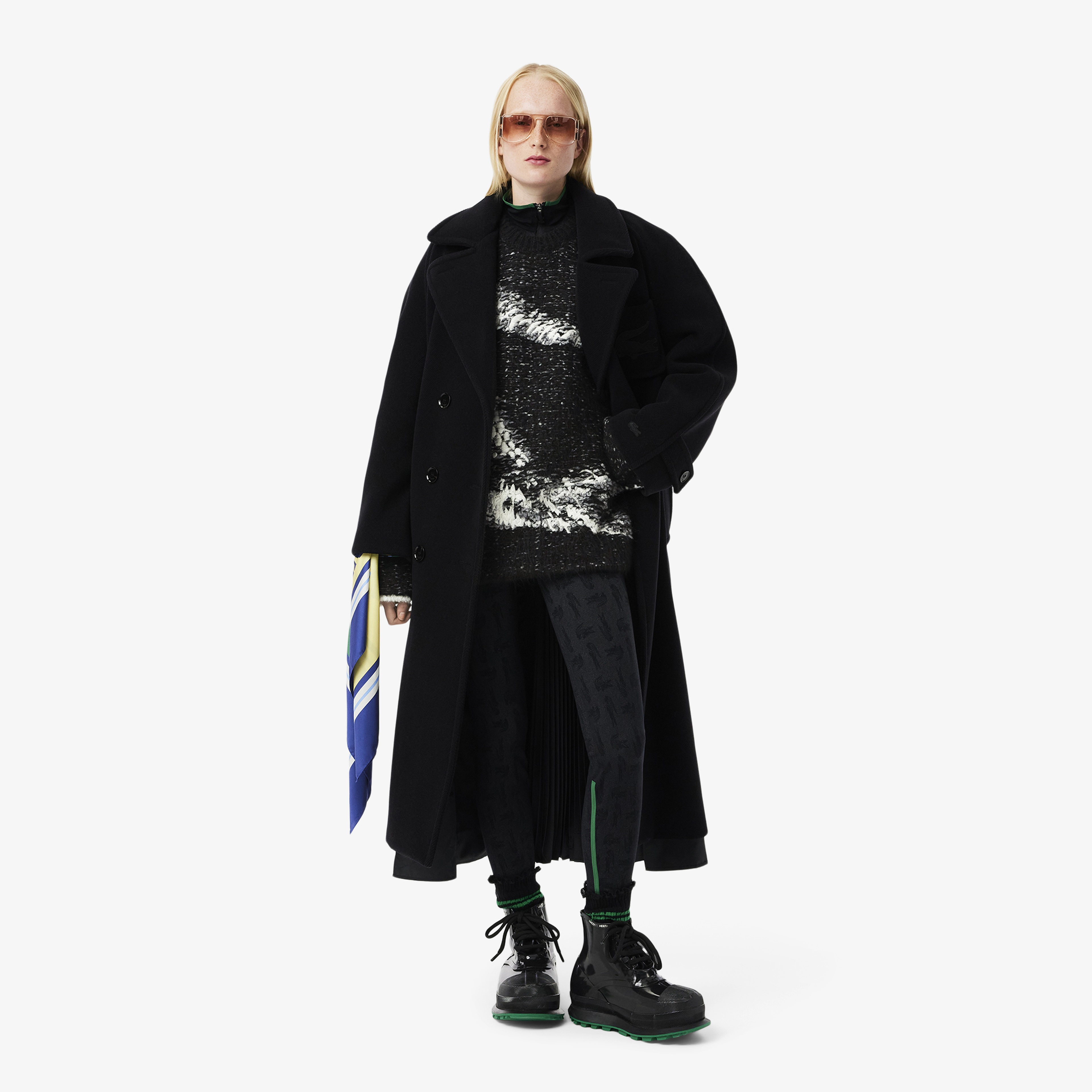 FW24 RUNWAY Unisex Loose Fit Bisiklet Yaka Siyah Kazak