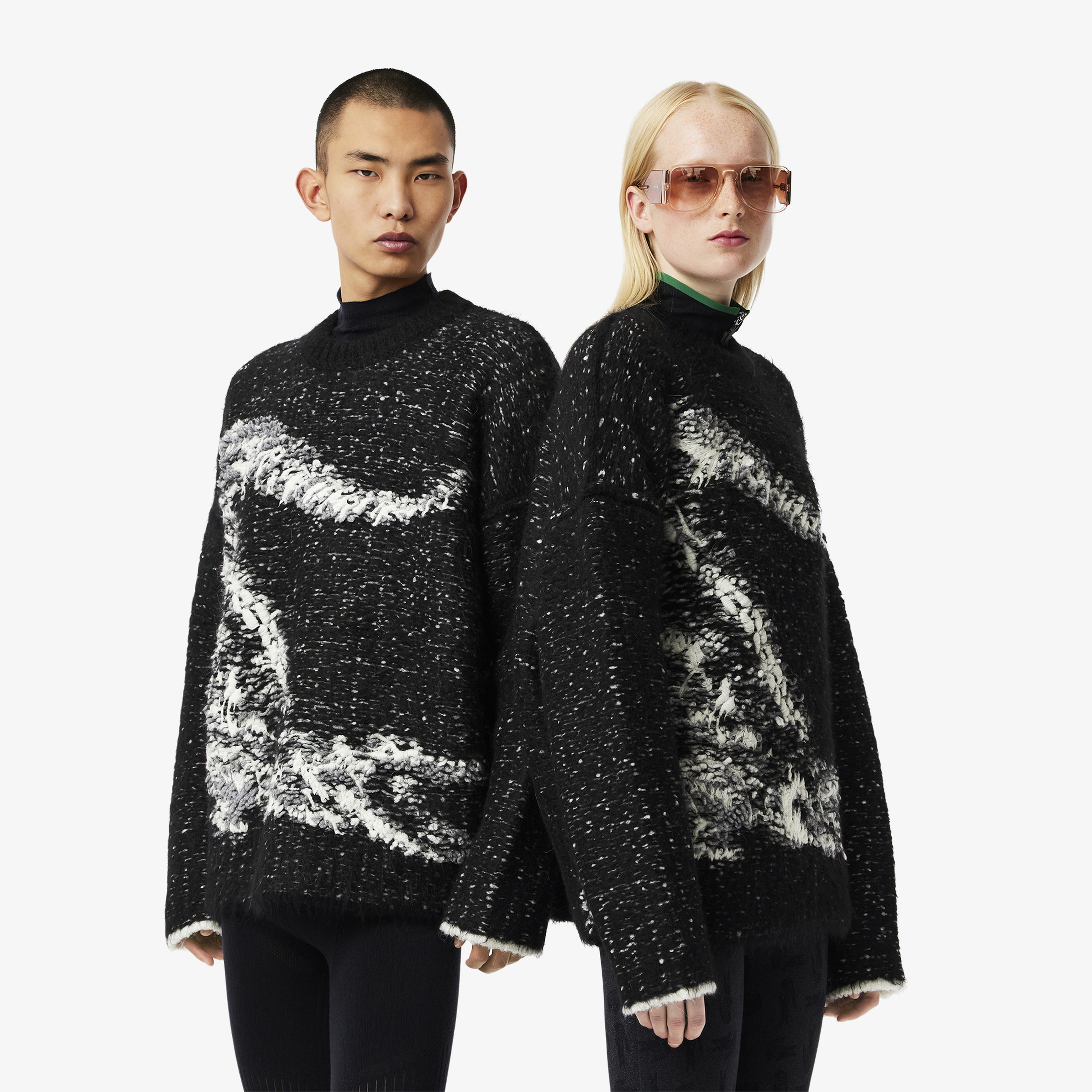 FW24 RUNWAY Unisex Loose Fit Bisiklet Yaka Siyah Kazak