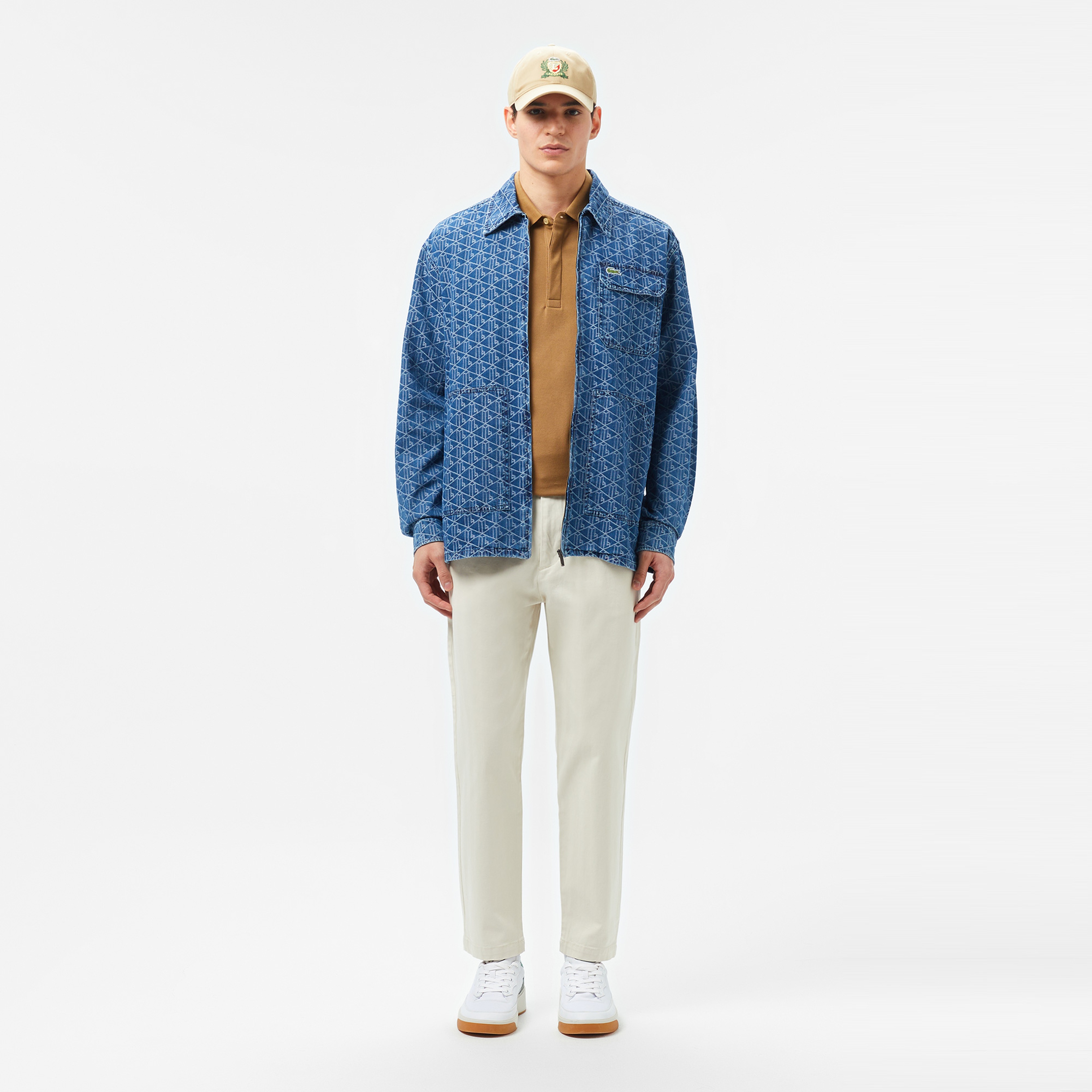 Erkek Relaxed Fit Fermuarlı Monogram Mavi Gömlek Ceket