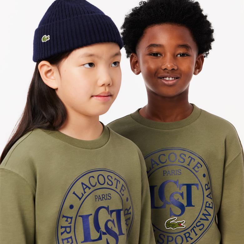 Çocuk Bisiklet Yaka Baskılı Haki Sweatshirt