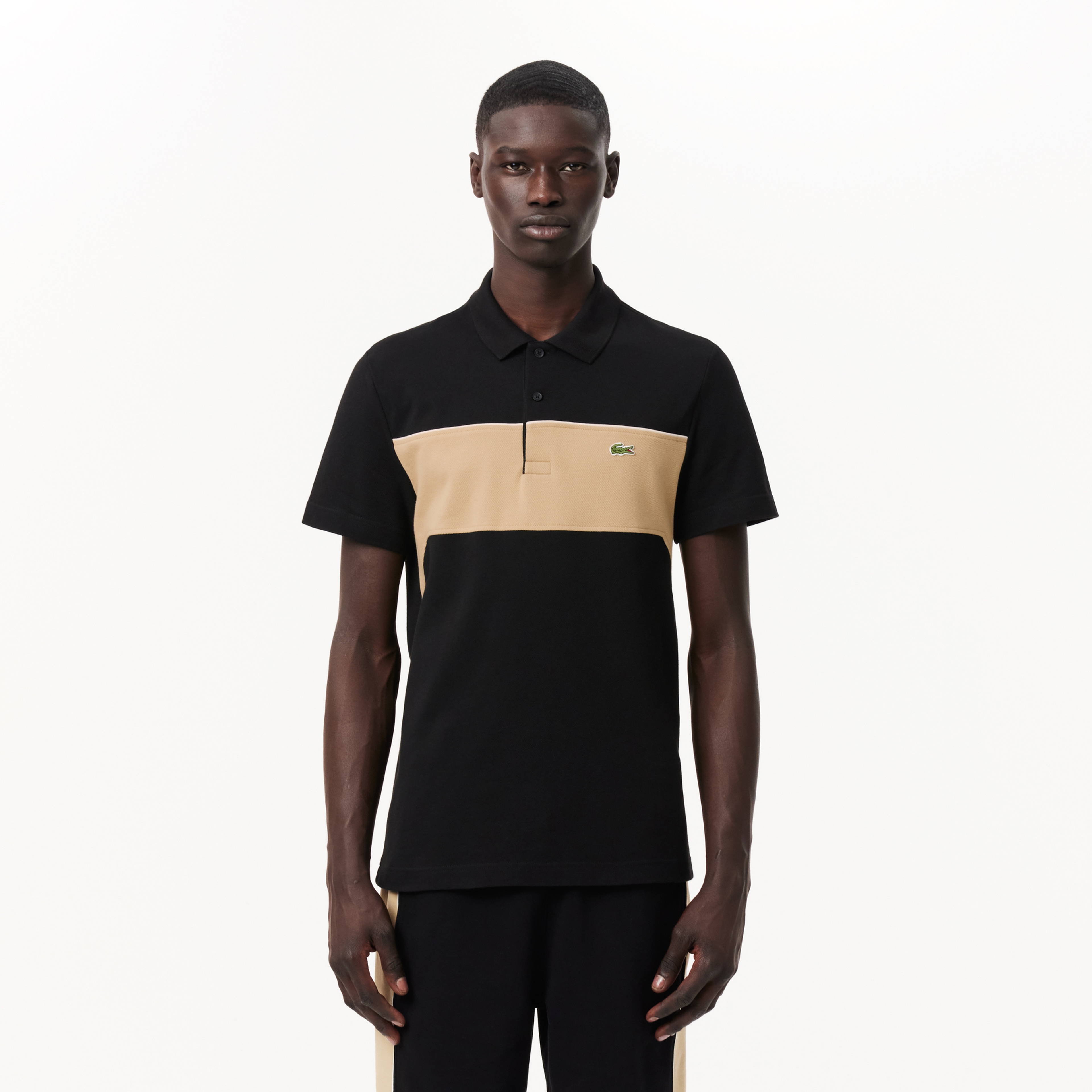 Erkek Regular Fit Renk Bloklu Siyah Polo