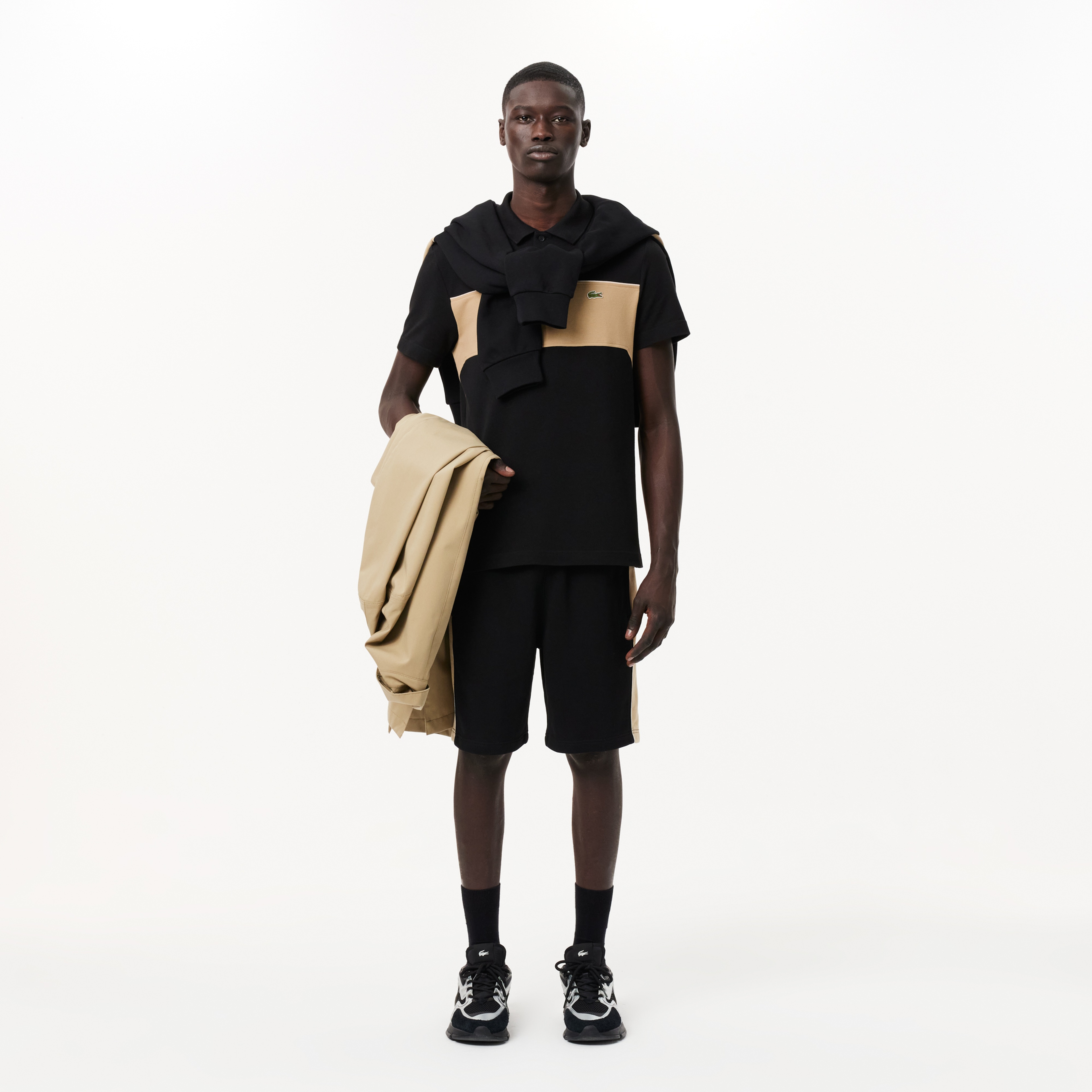 Erkek Regular Fit Renk Bloklu Siyah Polo