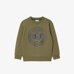 Çocuk Bisiklet Yaka Baskılı Haki Sweatshirt