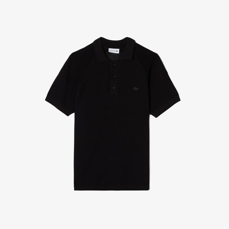 Erkek Regular Fit Kısa Kollu Polo Yaka Siyah Triko
