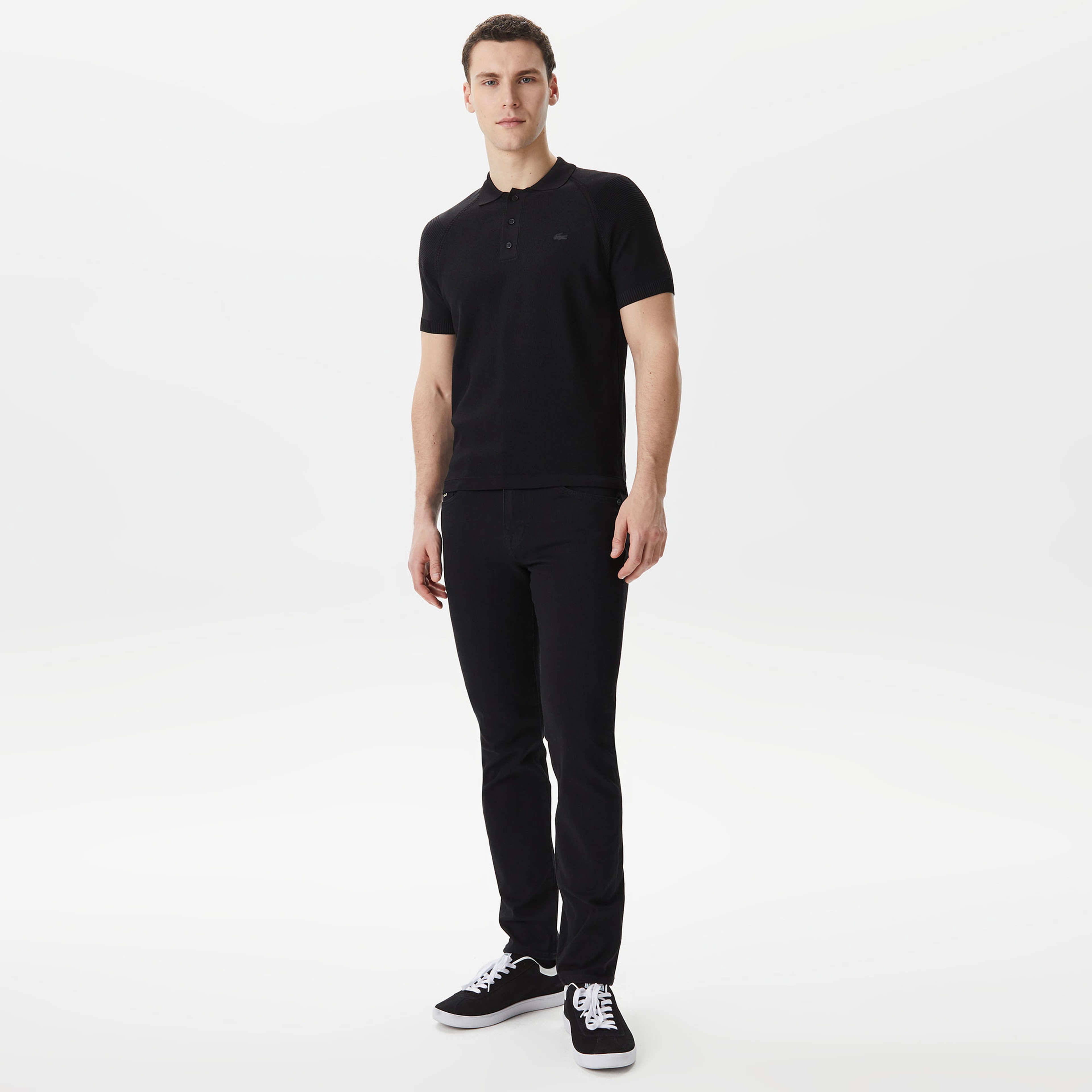 Erkek Regular Fit Kısa Kollu Polo Yaka Siyah Triko