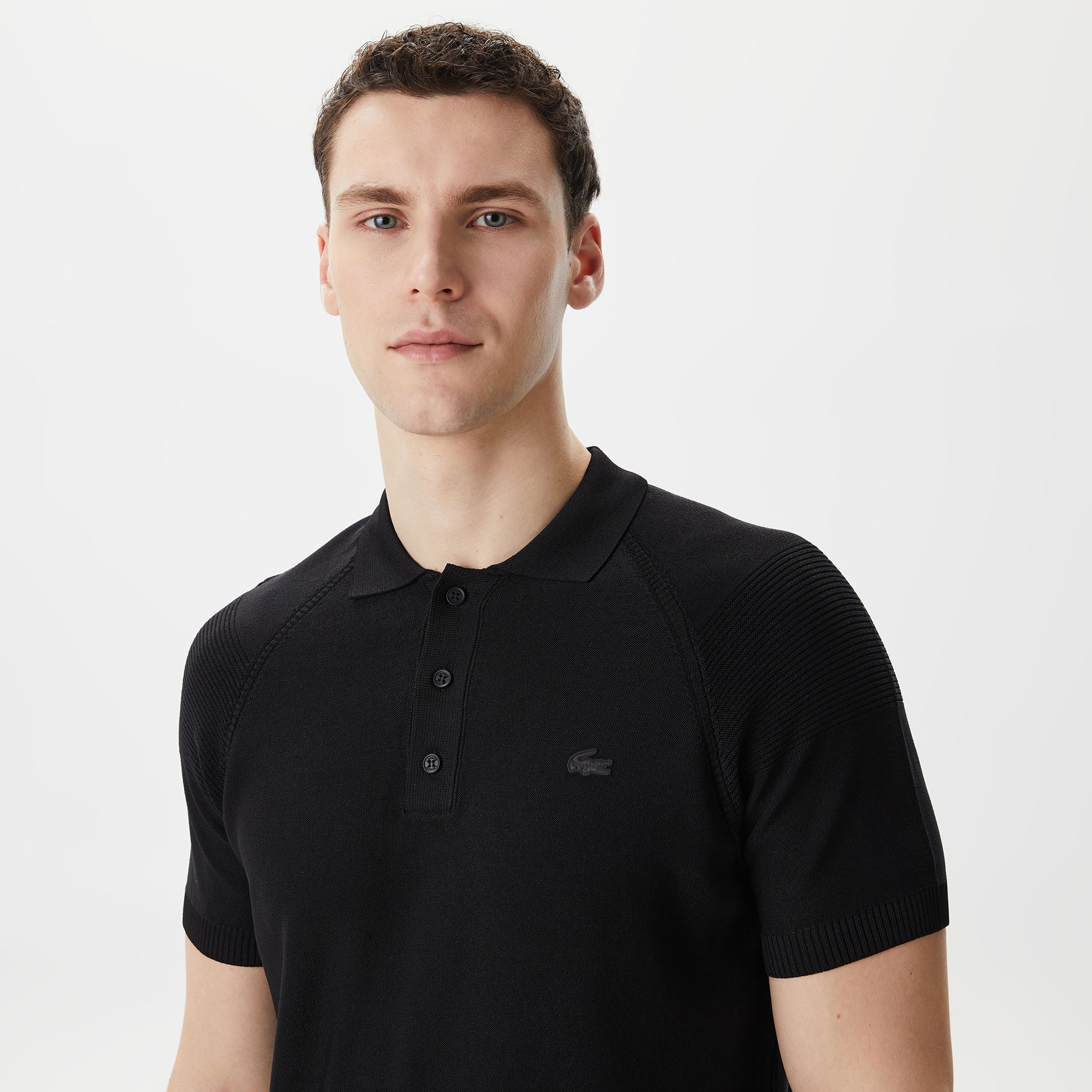 Erkek Regular Fit Kısa Kollu Polo Yaka Siyah Triko