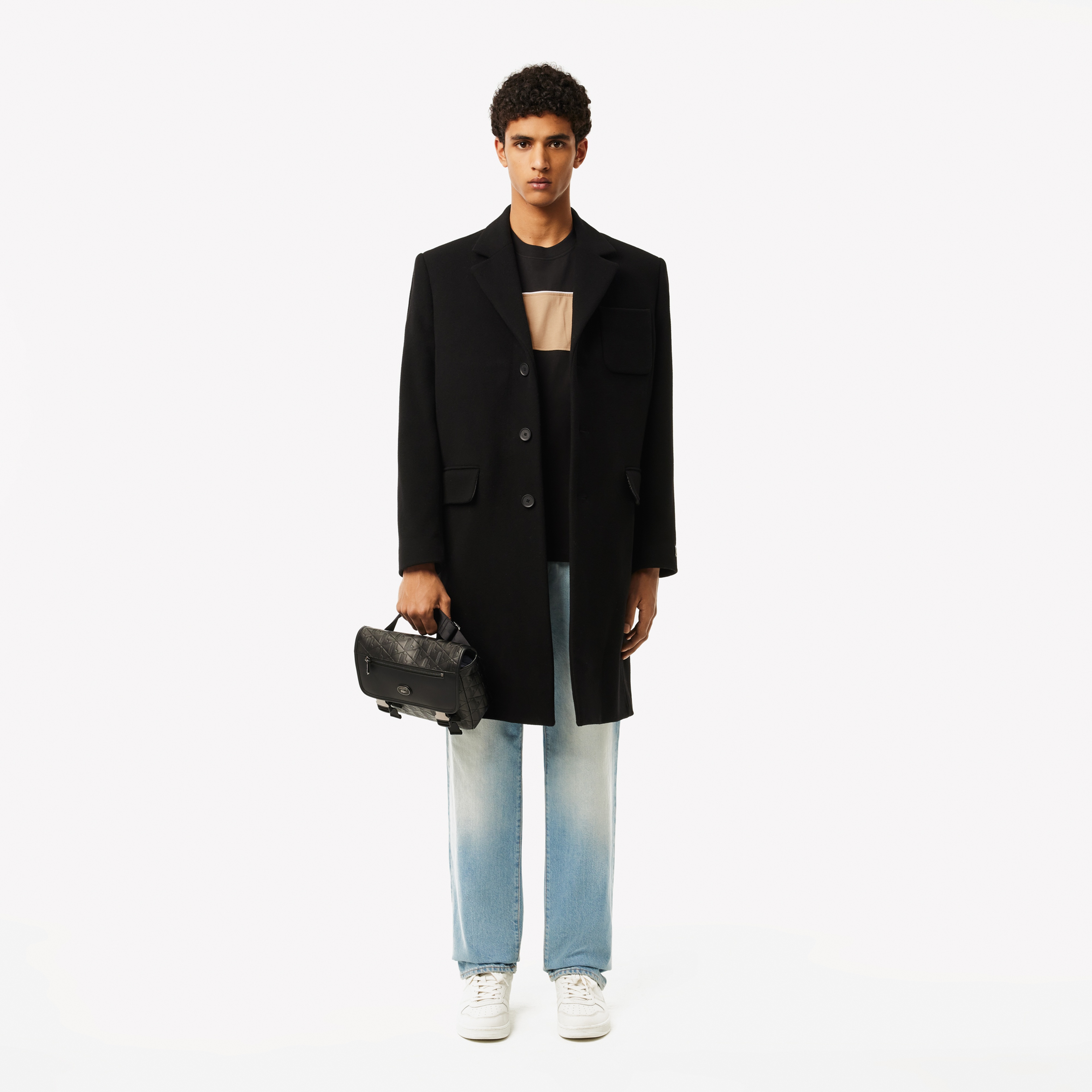 Erkek Classic Fit Bisiklet Yaka Renk Bloklu Siyah T-Shirt