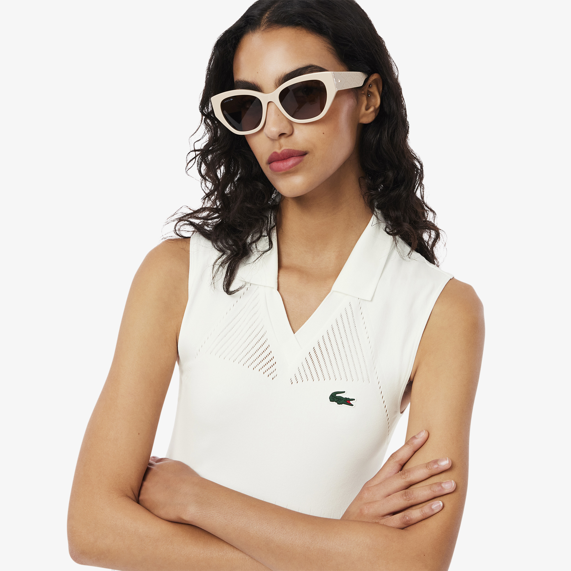 Kadın Kolsuz V Yaka Beyaz Elbise