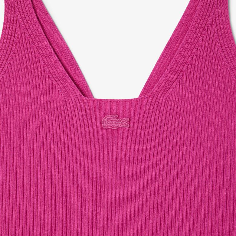 Kadın Kolsuz V Yaka Pembe Elbise