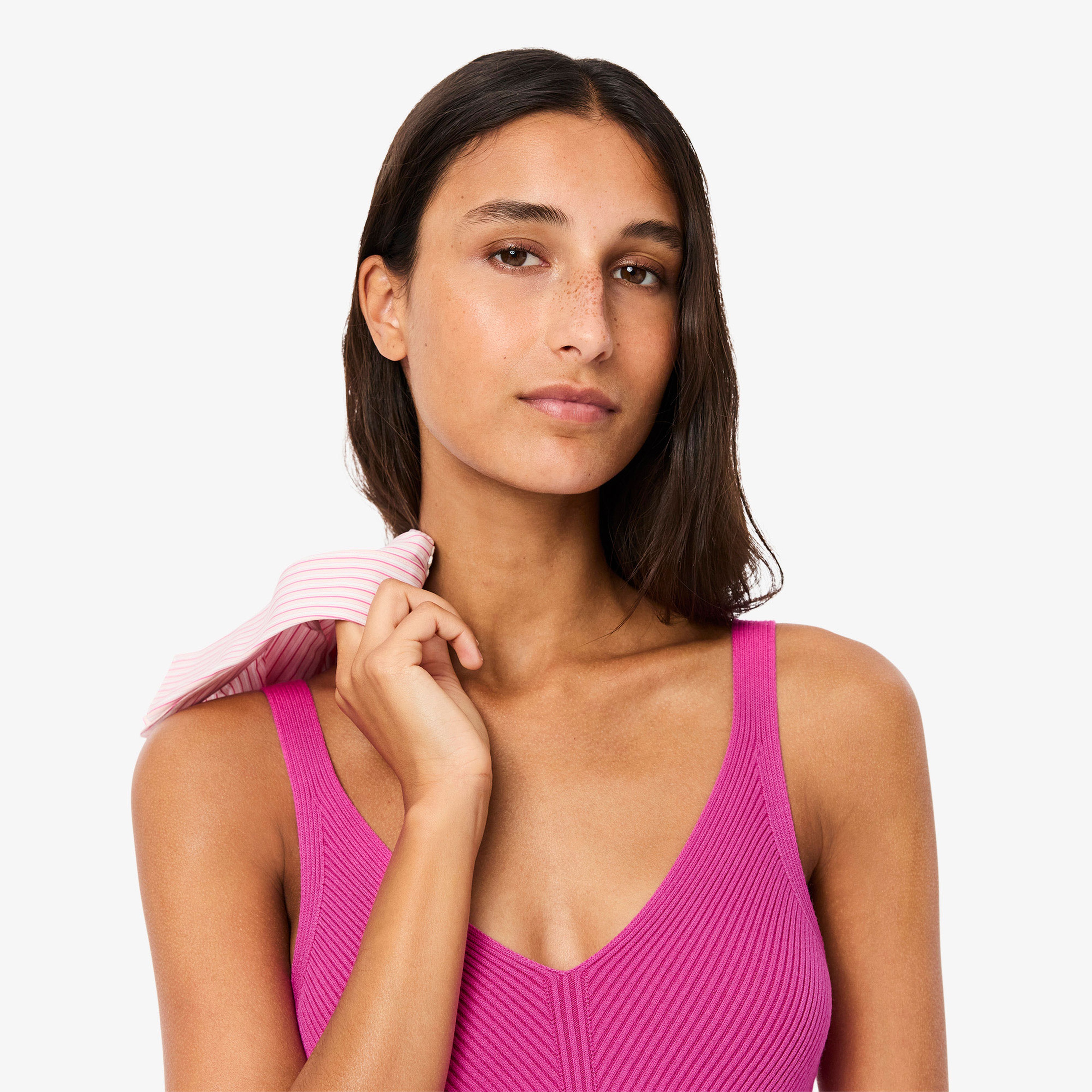 Kadın Kolsuz V Yaka Pembe Elbise